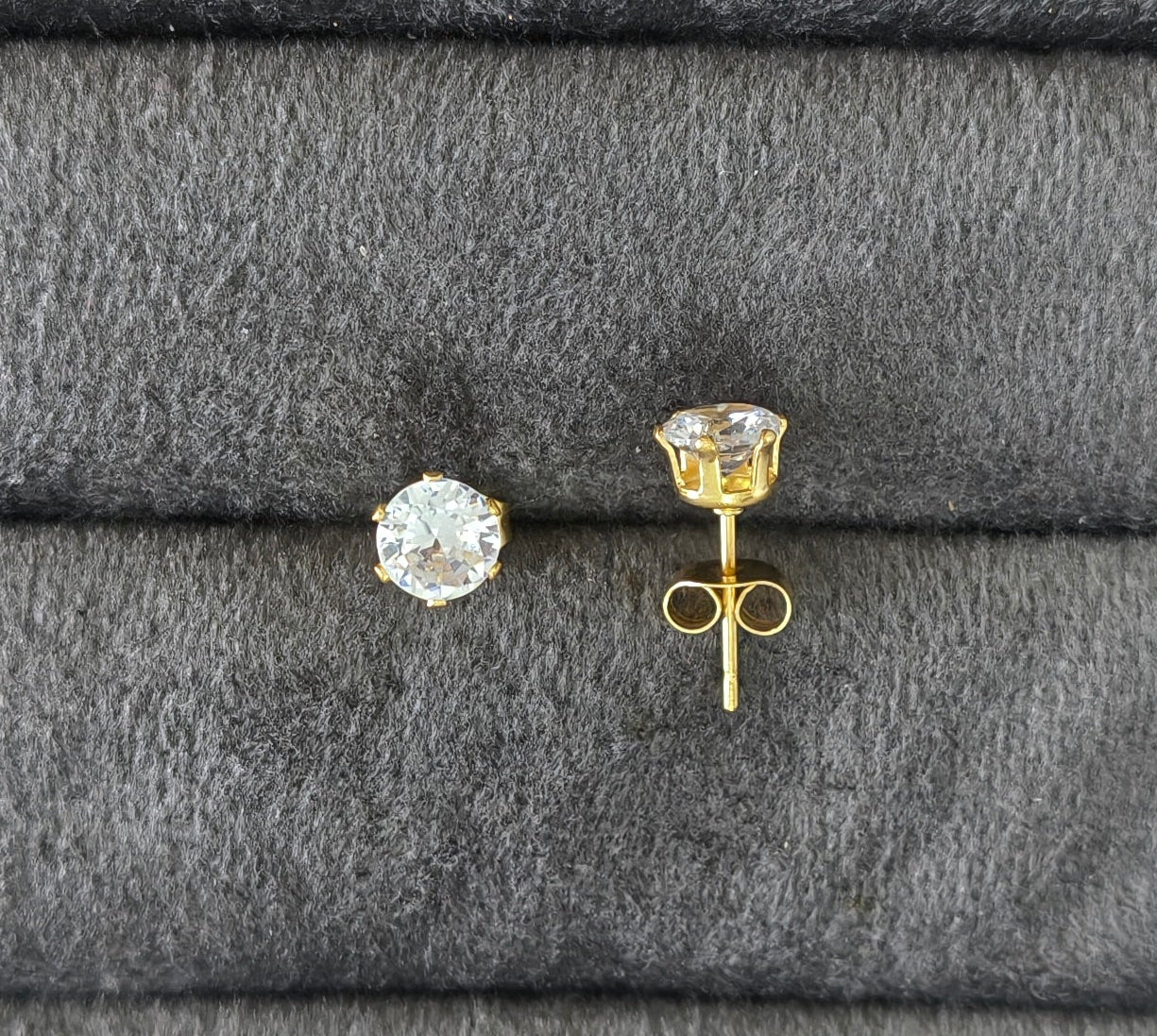 Anti Tarnish Dainty Solitaire Stud Earrings 18K Gold Plated