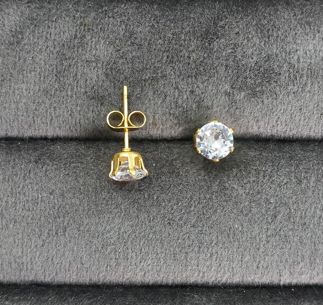 Anti Tarnish Dainty Solitaire Stud Earrings 18K Gold Plated