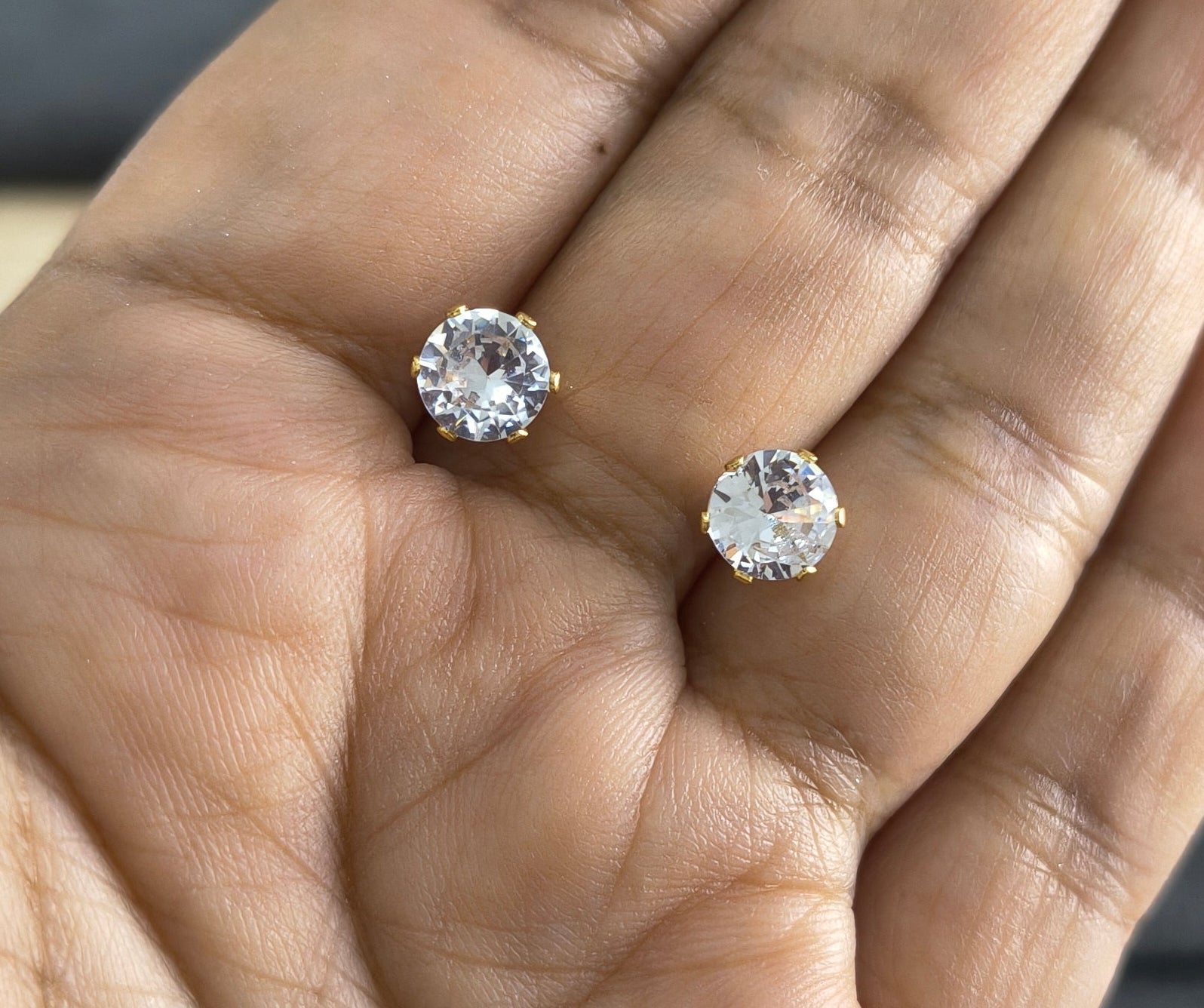 Anti Tarnish Dainty Solitaire Stud Earrings 18K Gold Plated