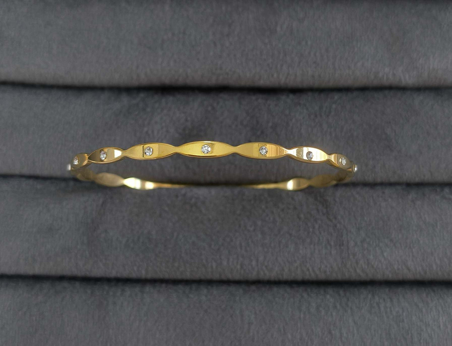 Anti Tarnish Dainty Stone Bangle Bracelet 18K Gold Plated