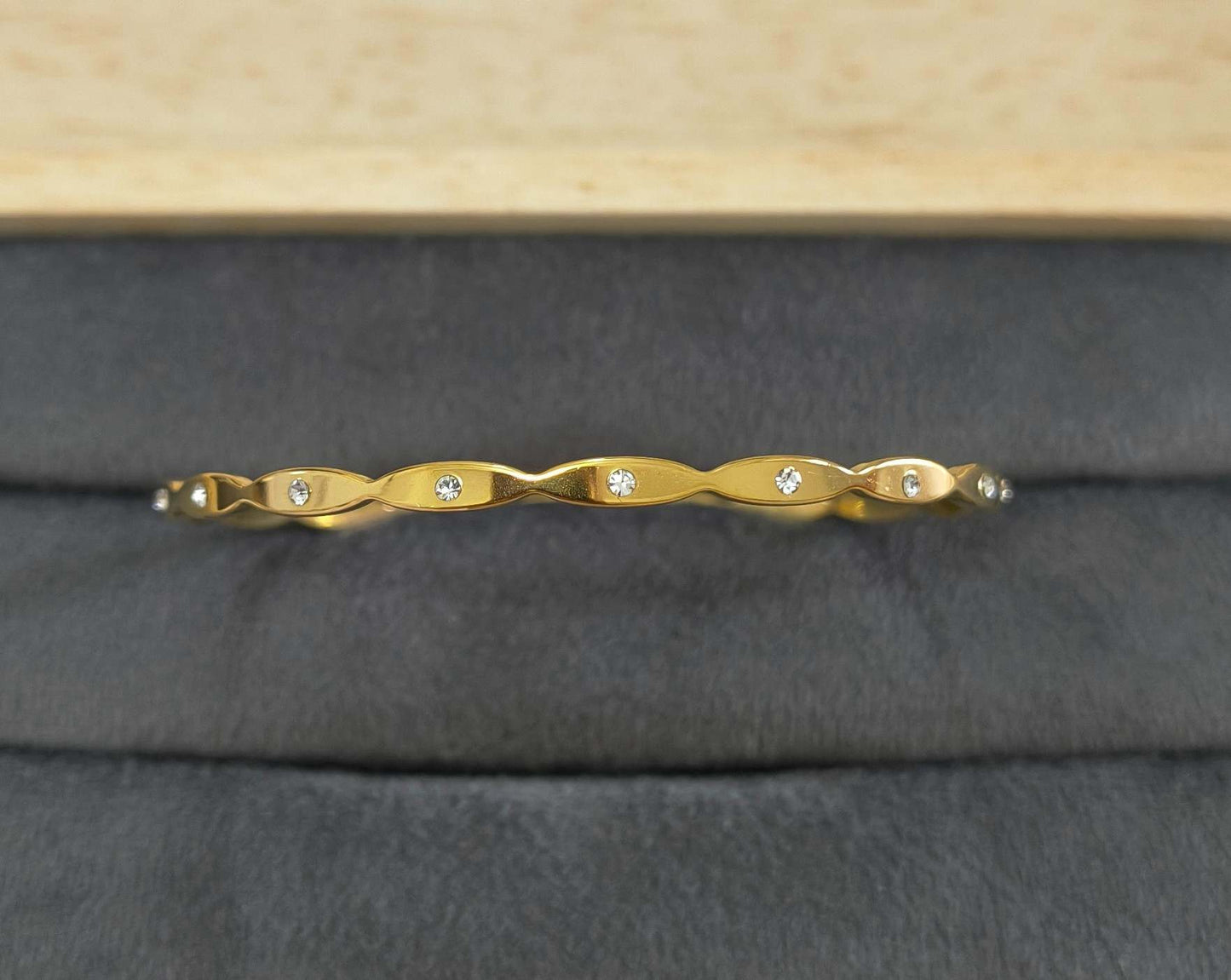 Anti Tarnish Dainty Stone Bangle Bracelet 18K Gold Plated