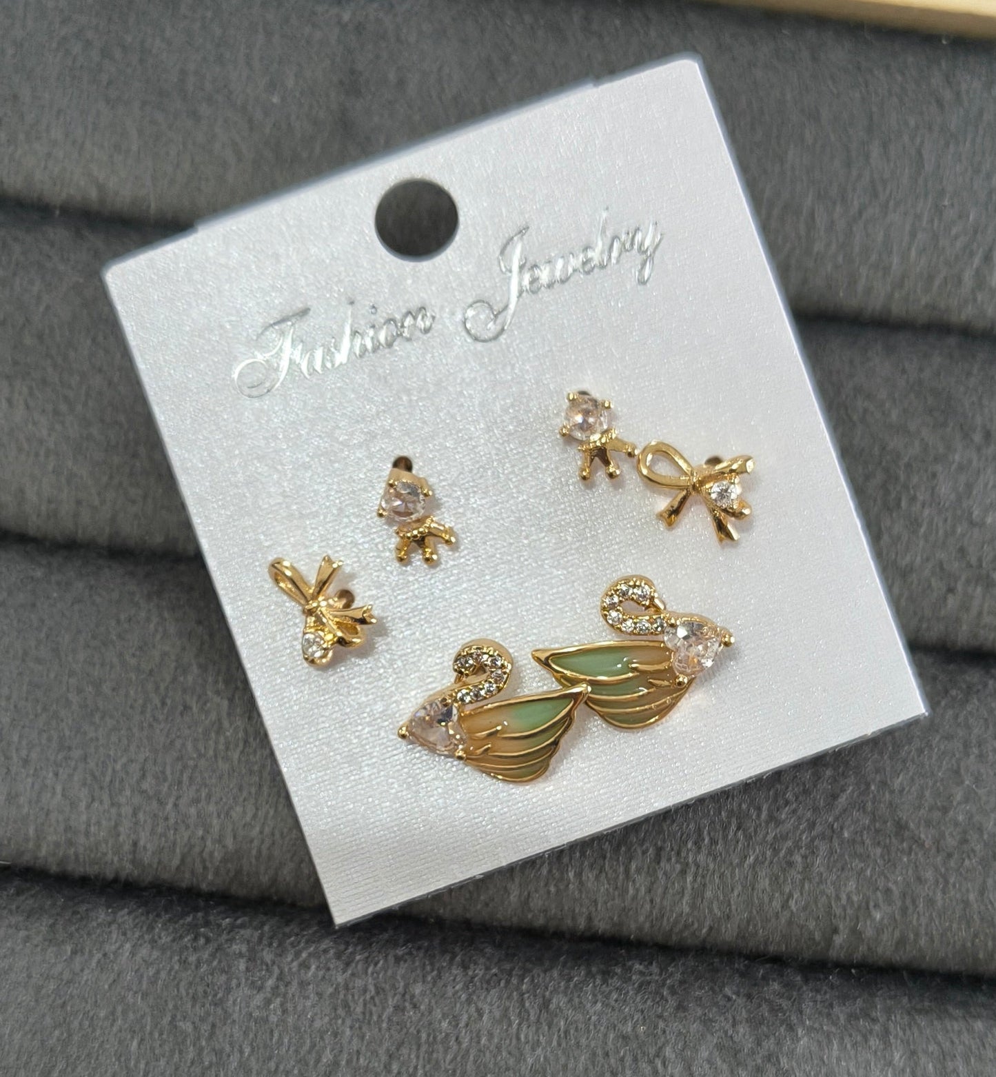 Anti Tarnish Dainty Swan Earrings Set of 3 18K Gold Plated