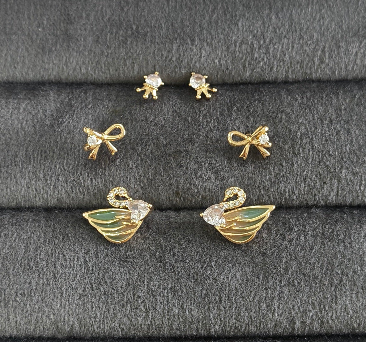 Anti Tarnish Dainty Swan Earrings Set of 3 18K Gold Plated