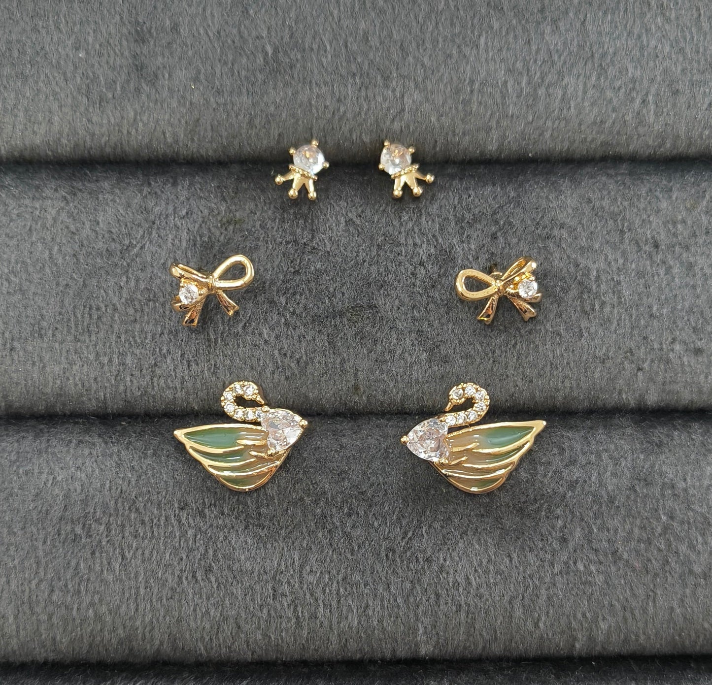 Anti Tarnish Dainty Swan Earrings Set of 3 18K Gold Plated