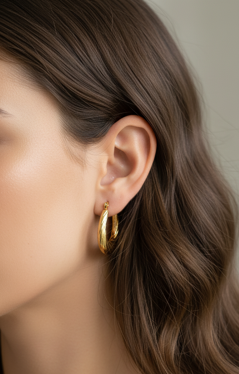 Anti Tarnish Dainty Swirl Hoop Earrings 18K Gold Plated