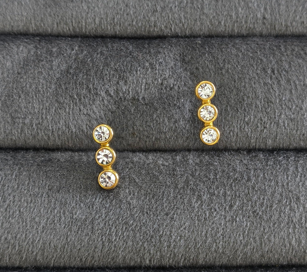 Anti Tarnish Dainty Three Solitaire Earrings 18K Gold Plated