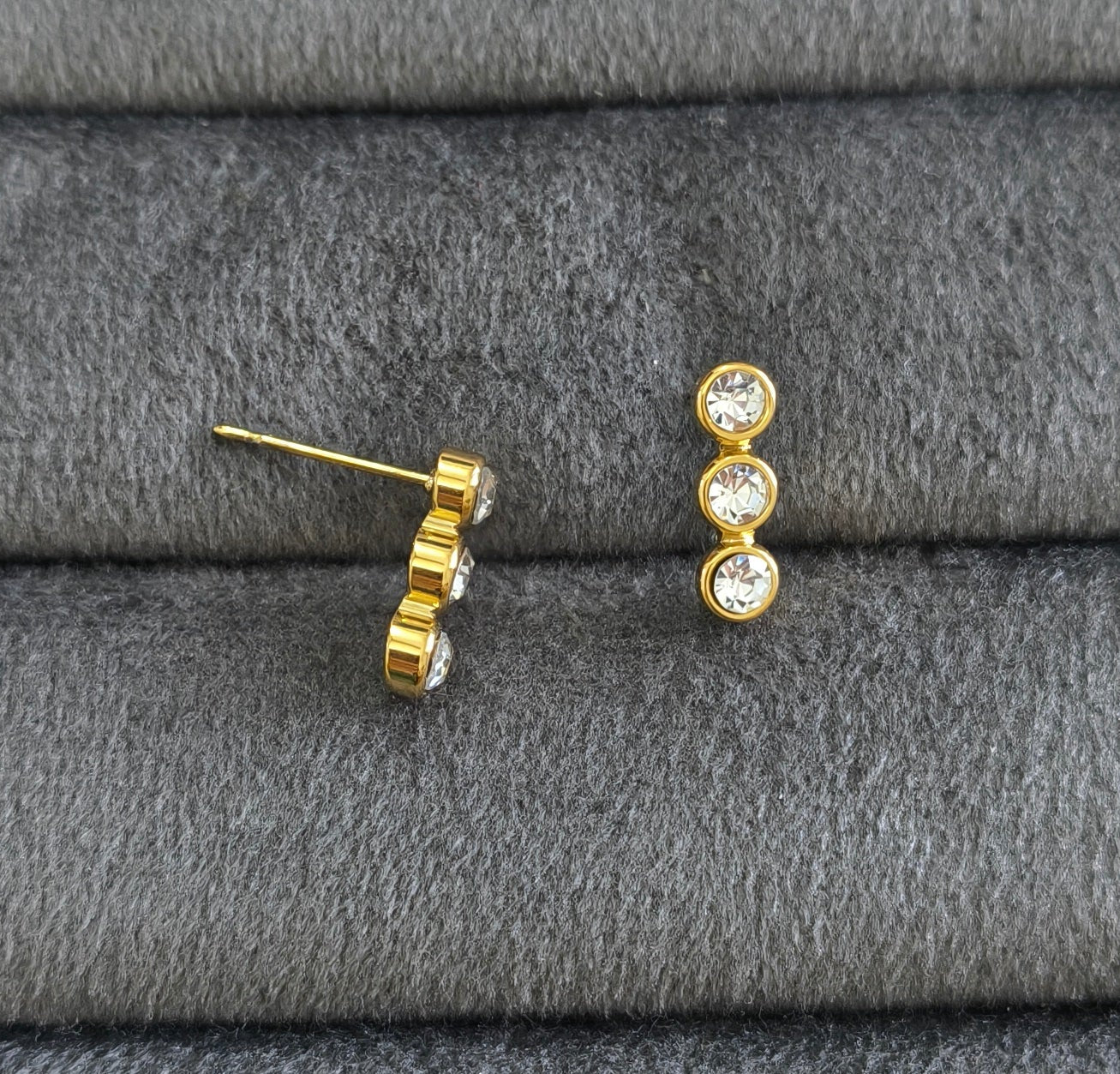 Anti Tarnish Dainty Three Solitaire Earrings 18K Gold Plated