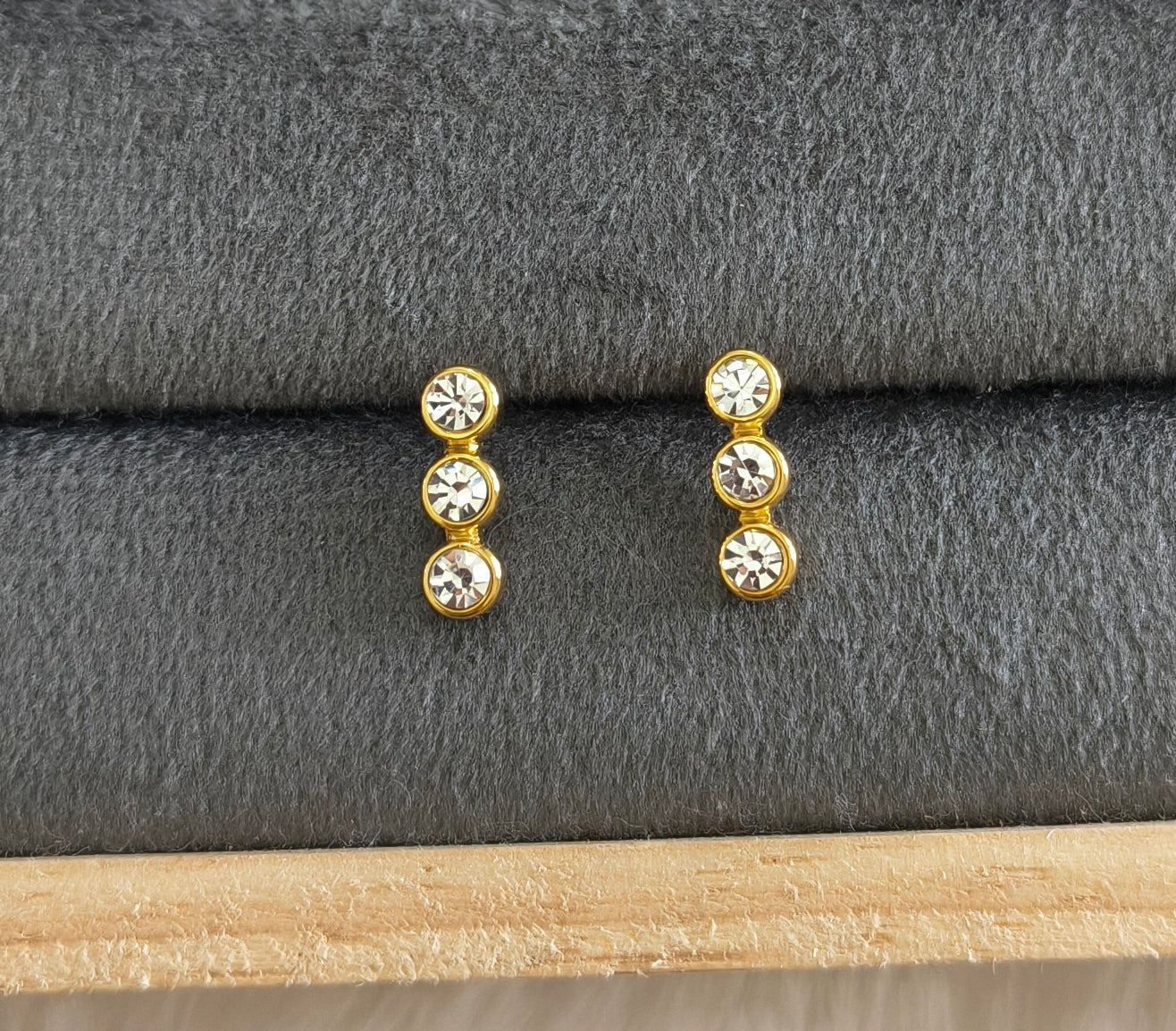 Anti Tarnish Dainty Three Solitaire Earrings 18K Gold Plated