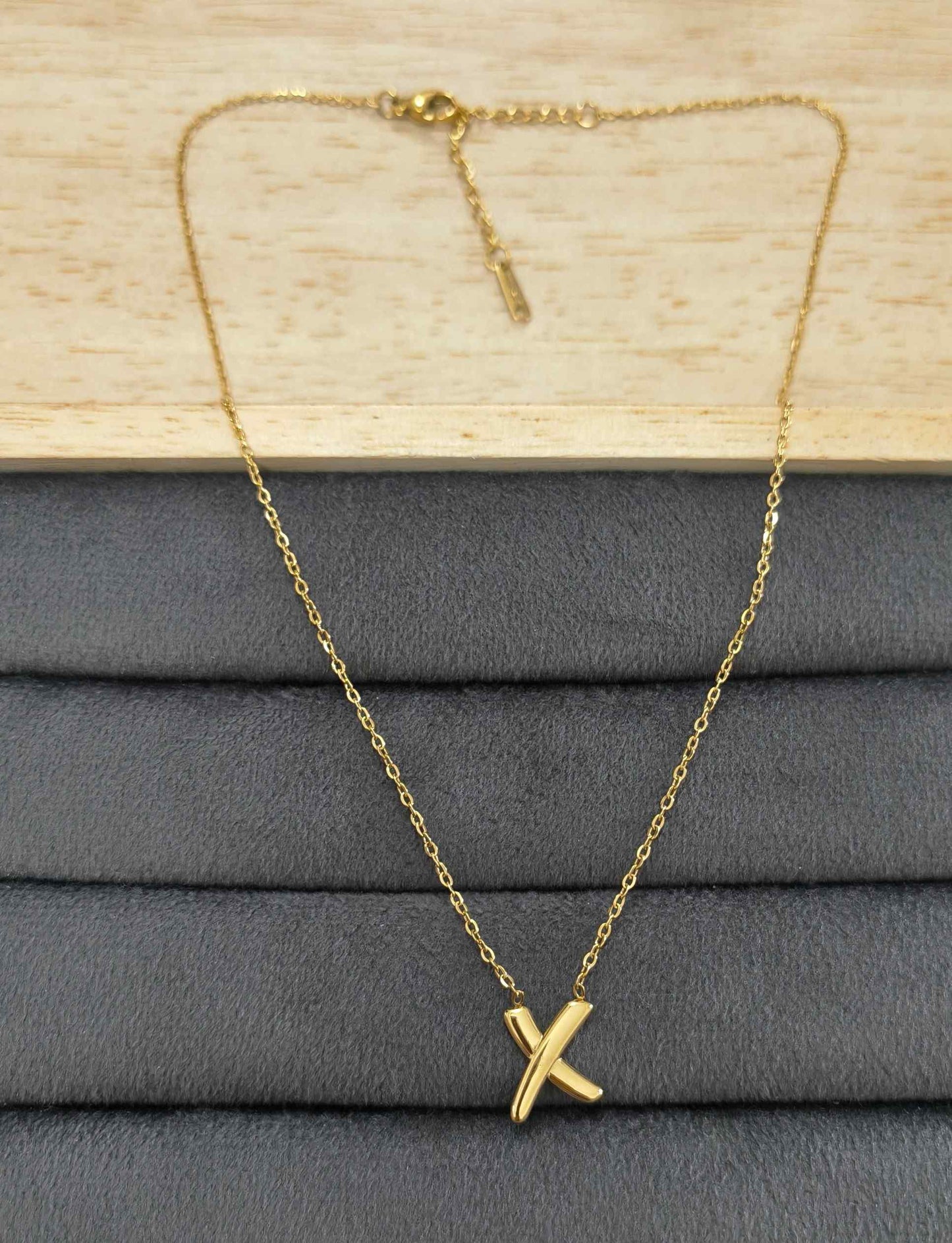 Anti Tarnish Dainty X Pendant Necklace 18K Gold Plated