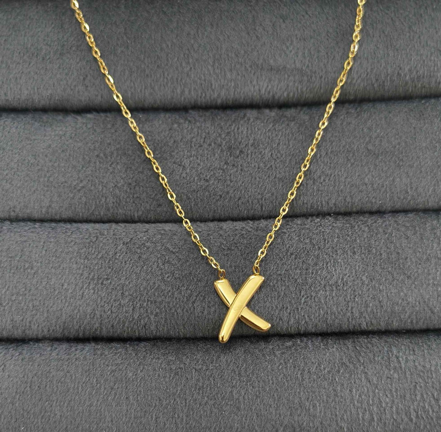 Anti Tarnish Dainty X Pendant Necklace 18K Gold Plated