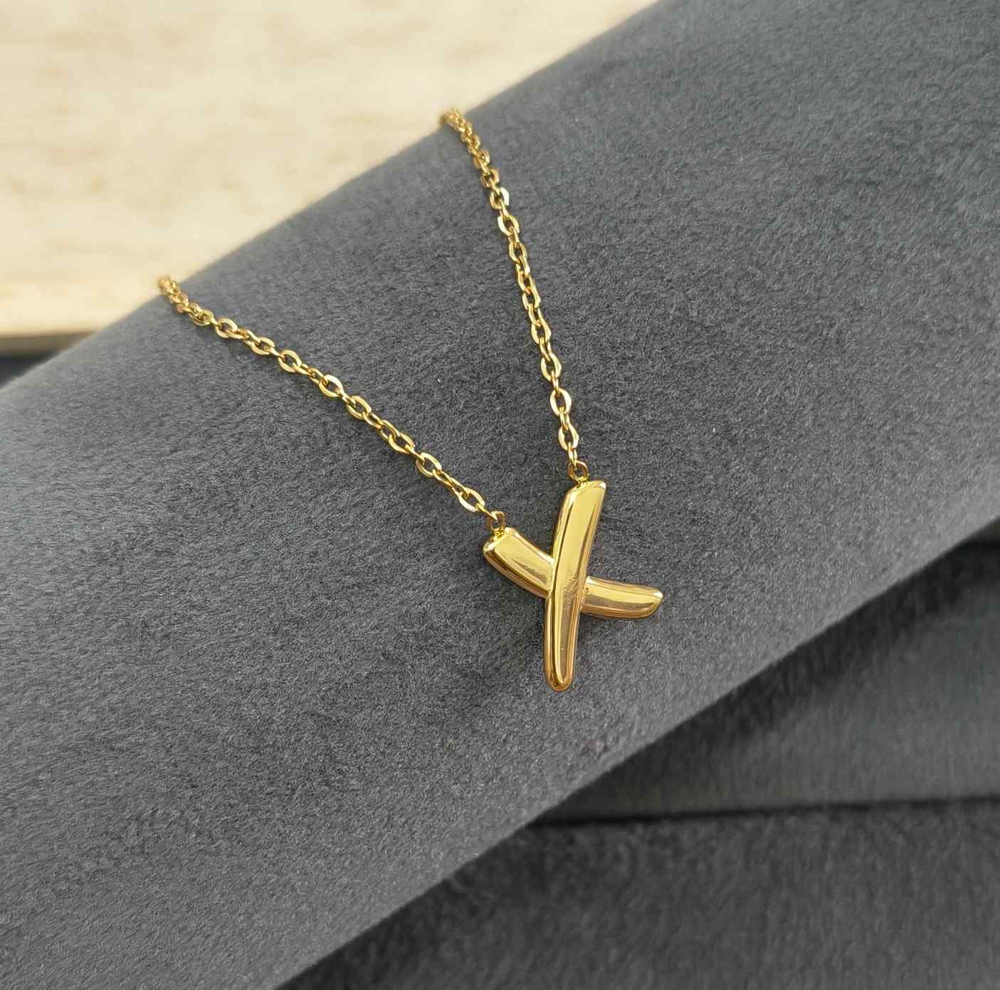 Anti Tarnish Dainty X Pendant Necklace 18K Gold Plated