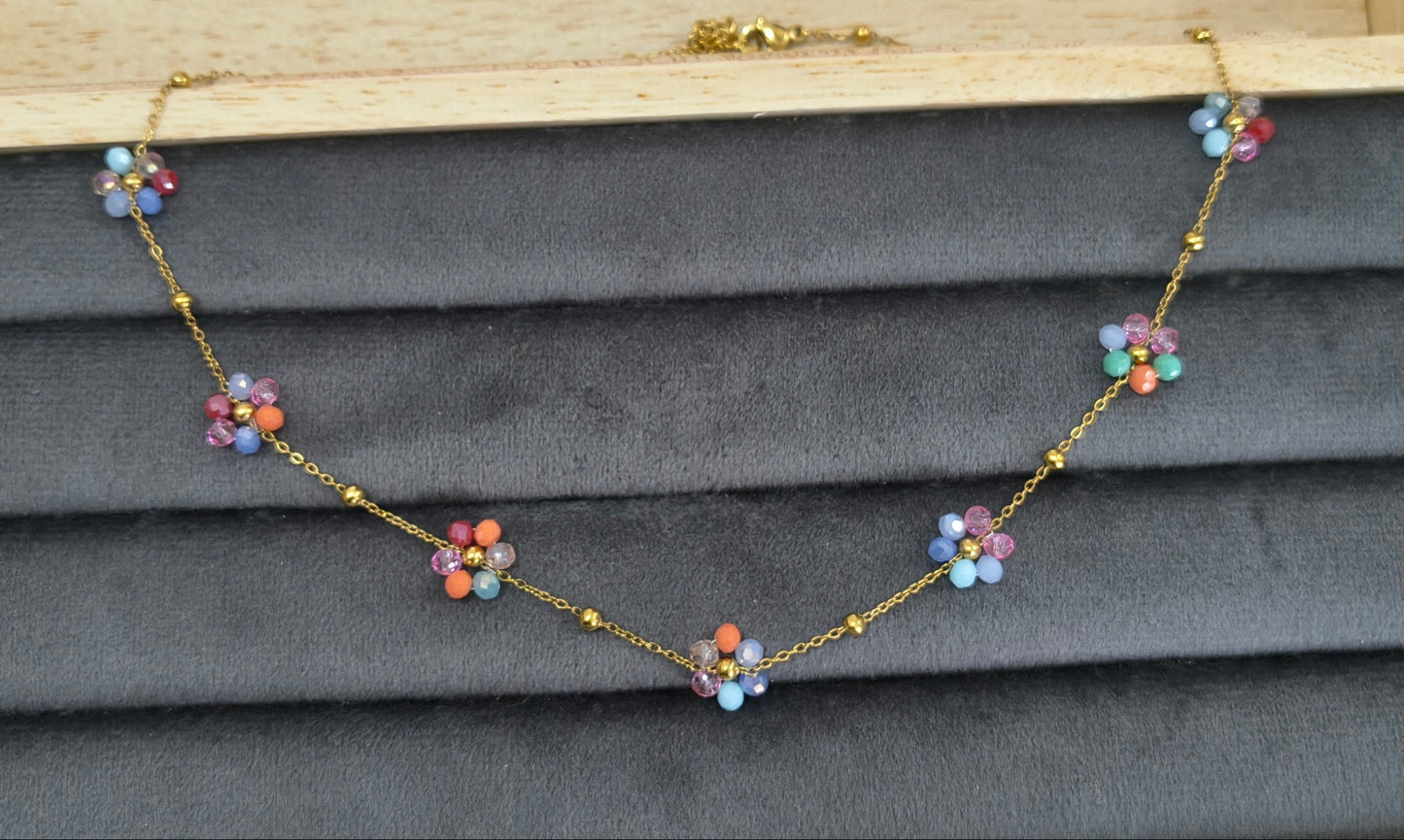 Anti Tarnish Daisy Multicolor Floral Necklace 18K Gold Plated