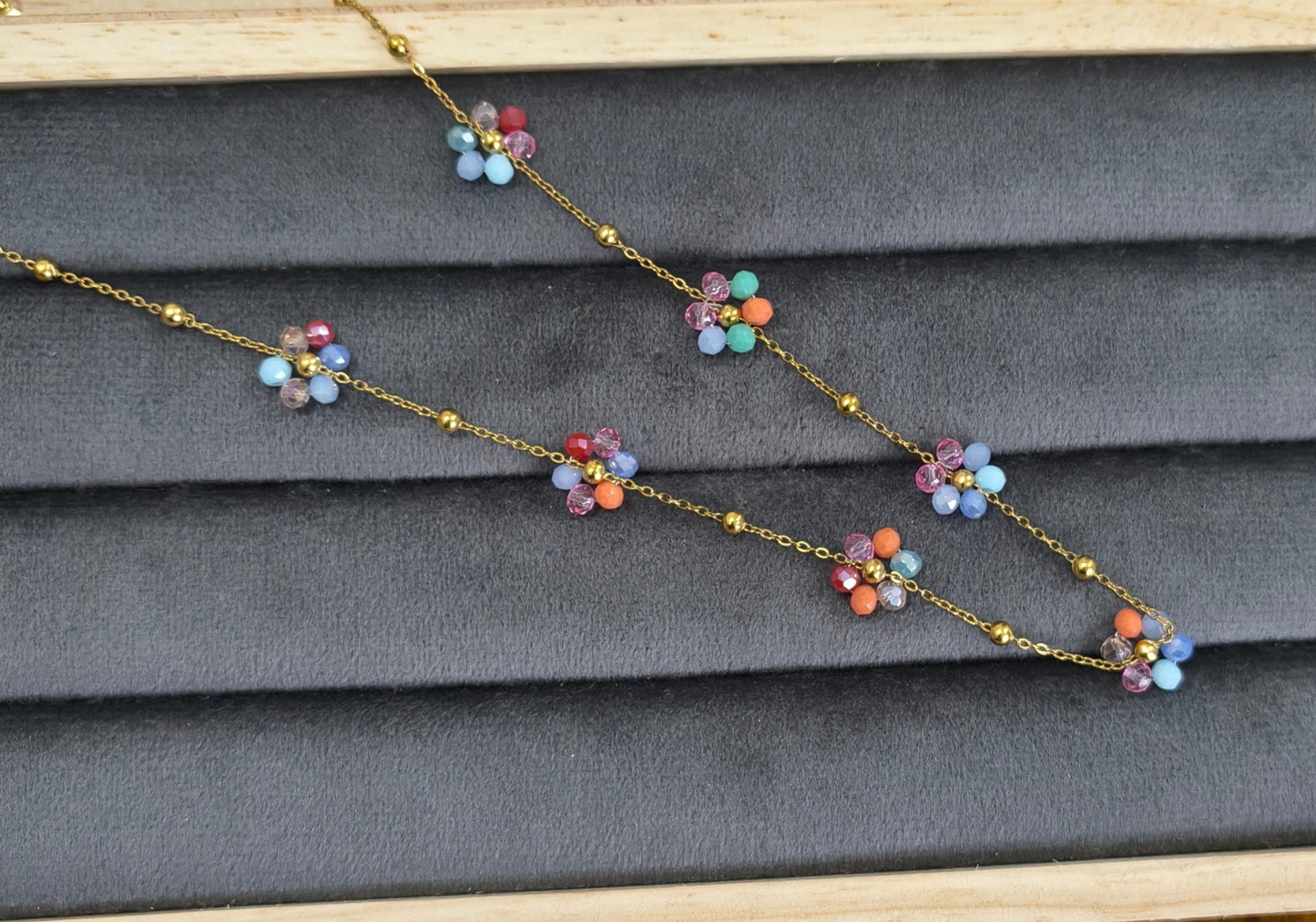 Anti Tarnish Daisy Multicolor Floral Necklace 18K Gold Plated