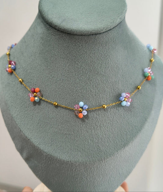 Anti Tarnish Daisy Multicolor Floral Necklace 18K Gold Plated