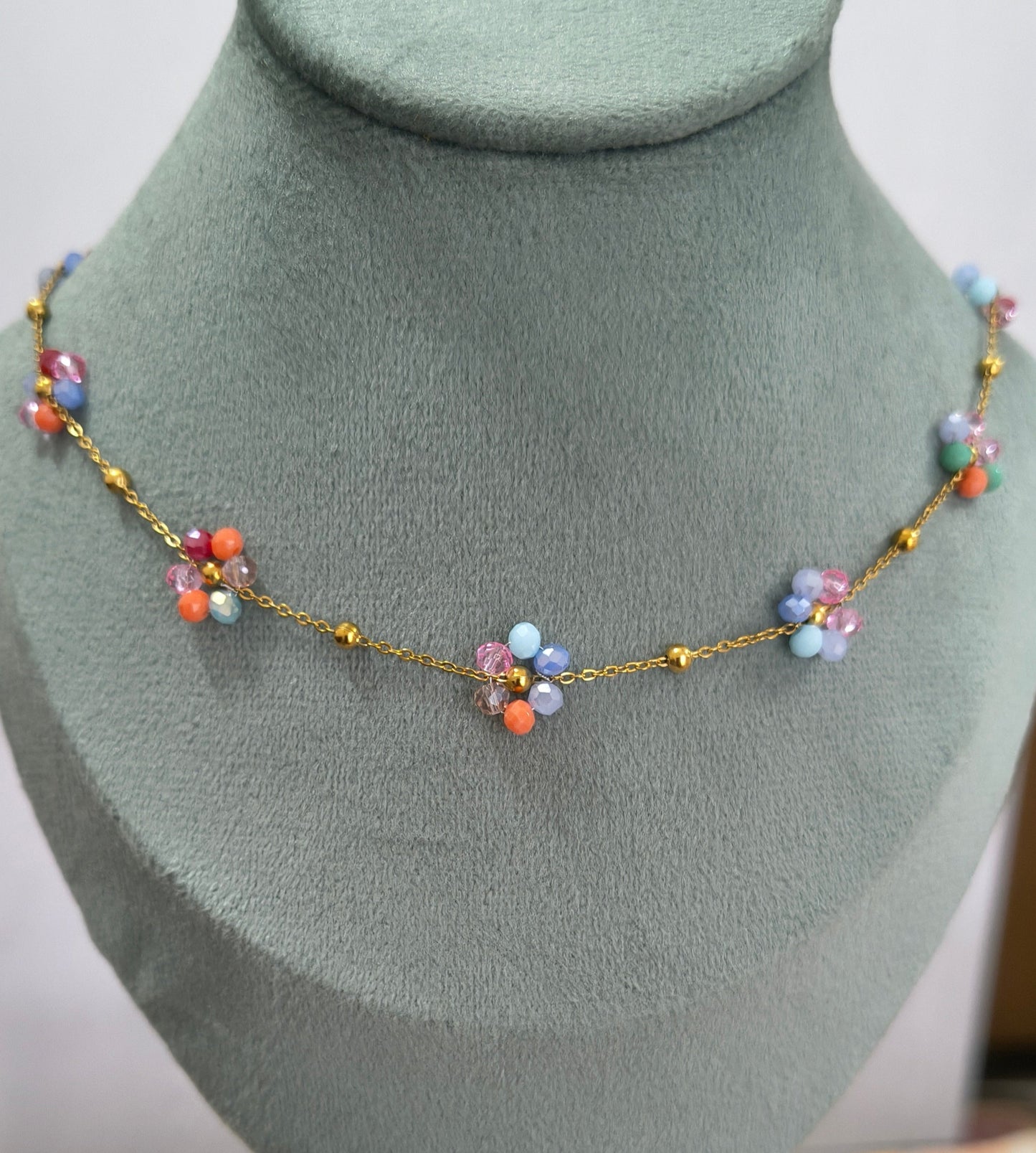 Anti Tarnish Daisy Multicolor Floral Necklace 18K Gold Plated