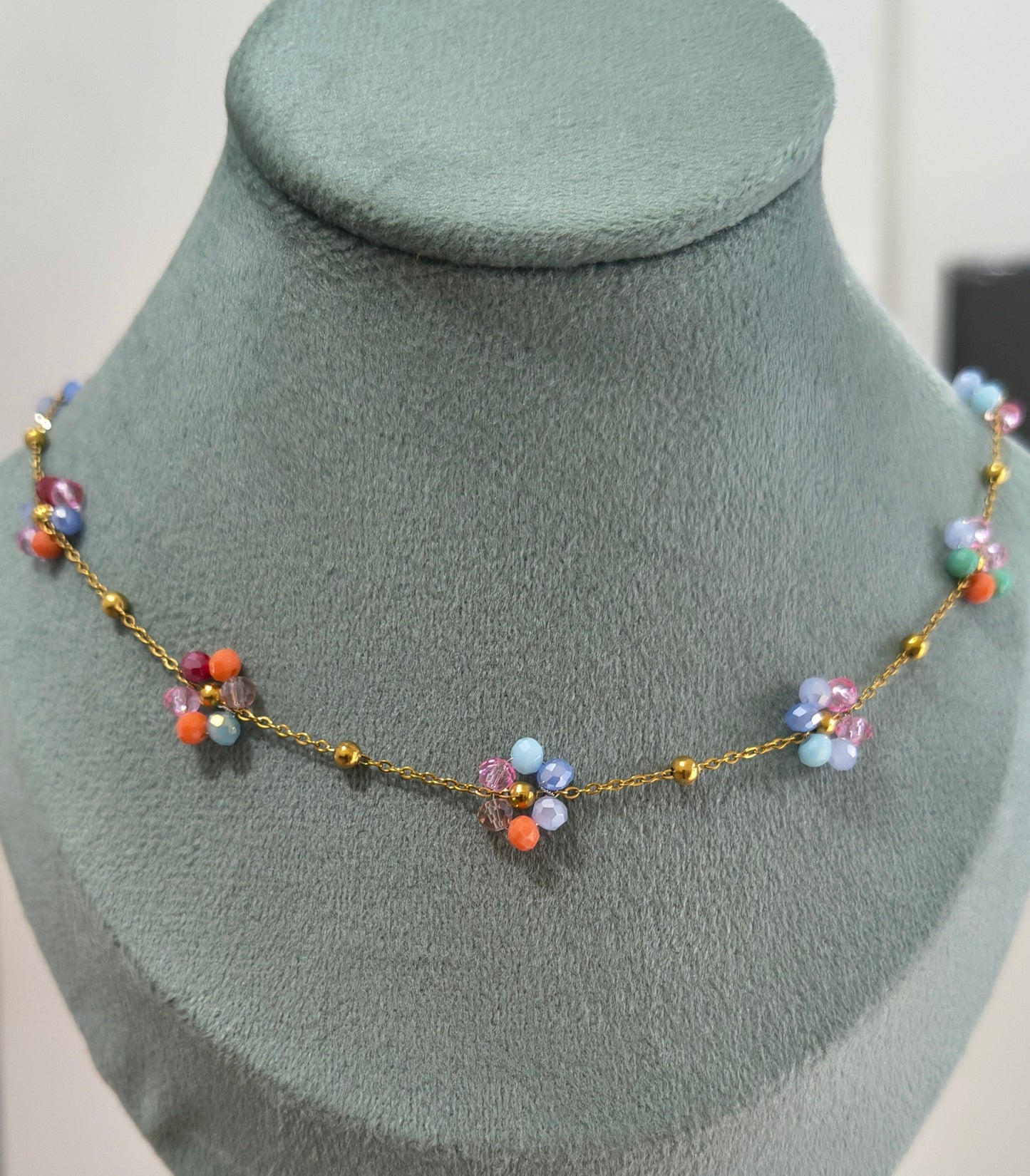 Anti Tarnish Daisy Multicolor Floral Necklace 18K Gold Plated