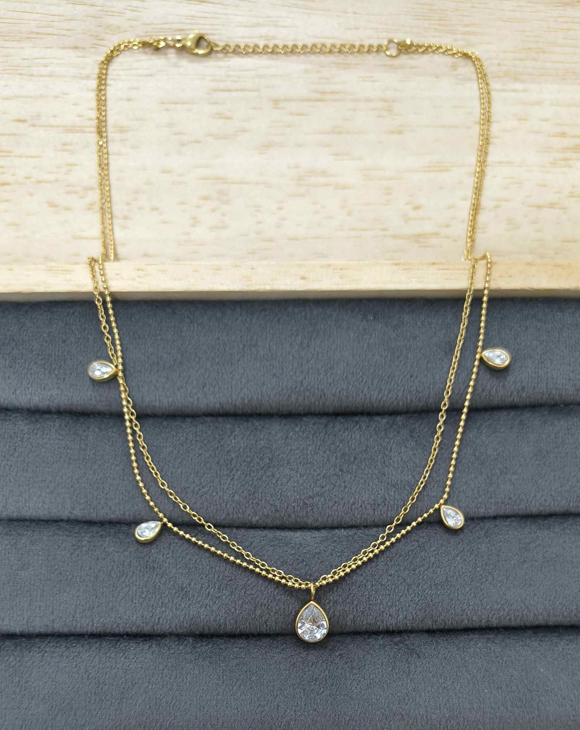 Anti Tarnish Dangling Crystal Charm Necklace 18K Gold Plated