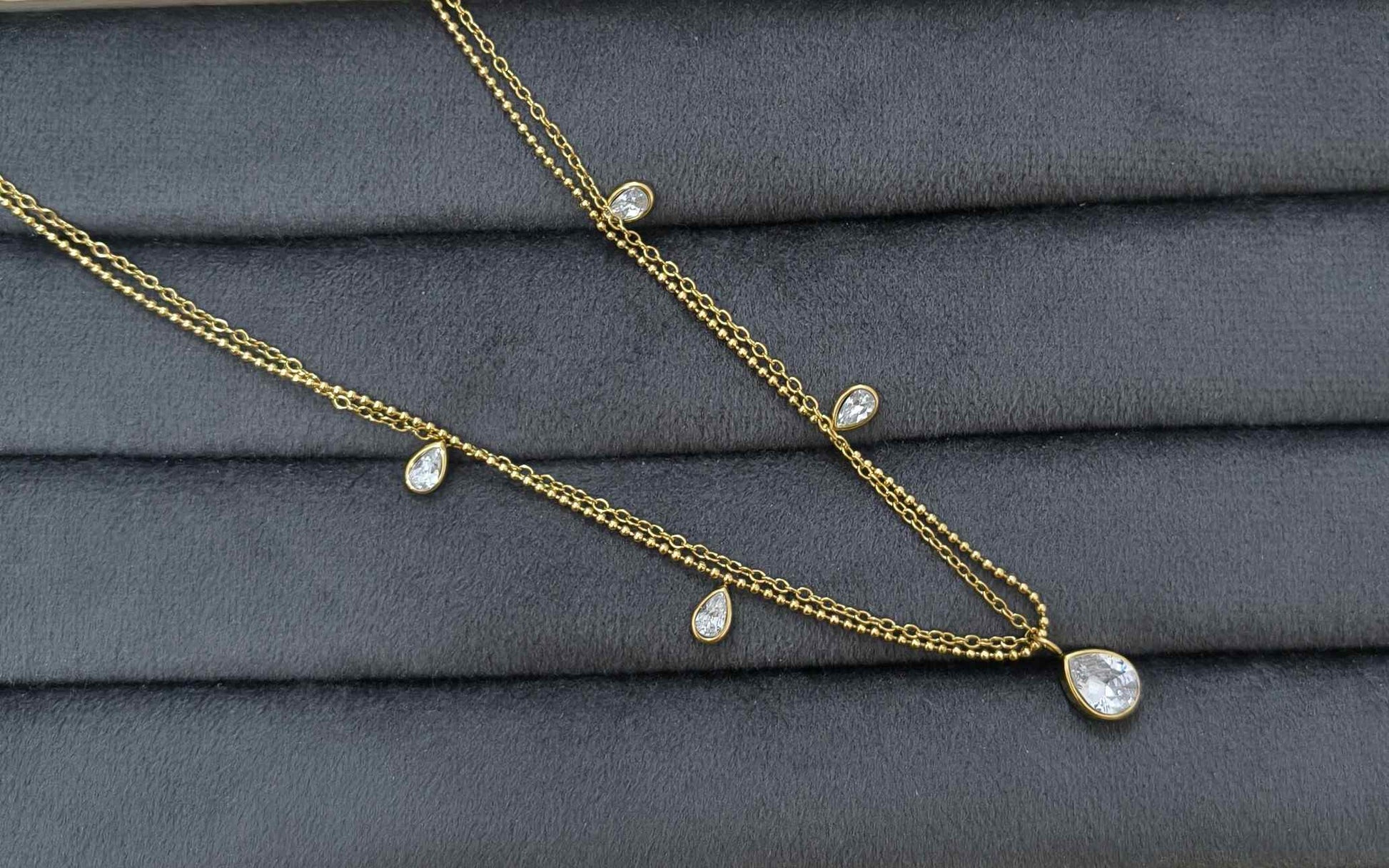 Anti Tarnish Dangling Crystal Charm Necklace 18K Gold Plated