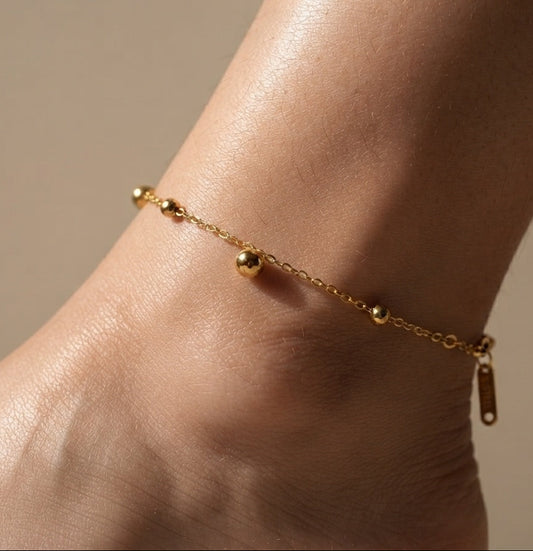 Anti Tarnish Dazzling Bead Chain Anklet 18K Gold Plated