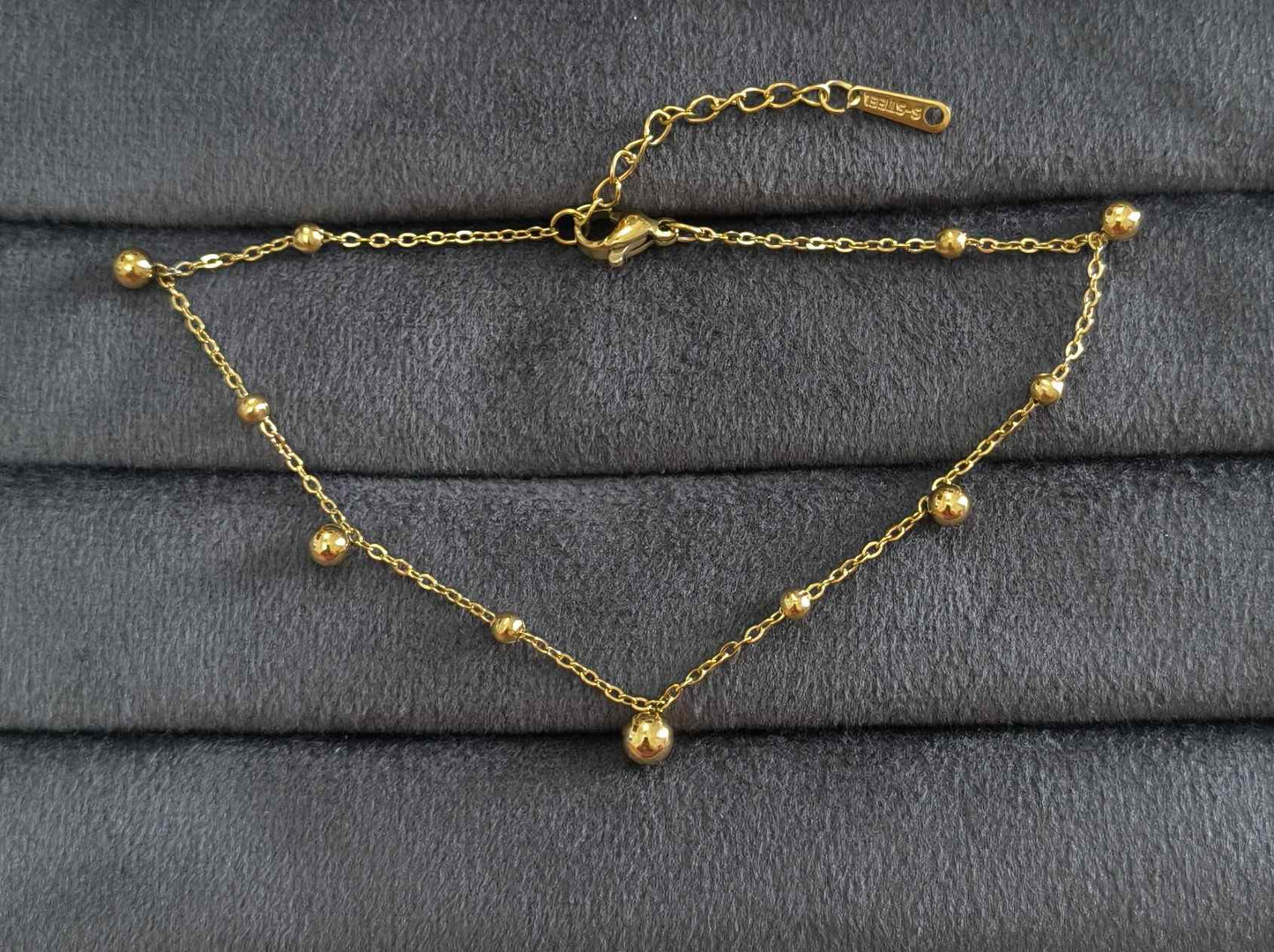 Anti Tarnish Dazzling Bead Chain Anklet 18K Gold Plated