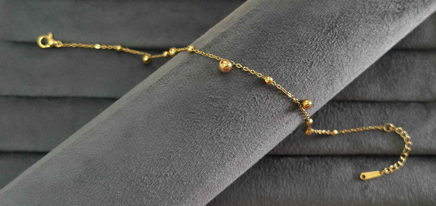 Anti Tarnish Dazzling Bead Chain Anklet 18K Gold Plated