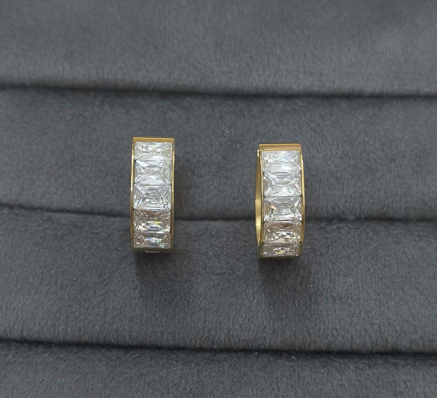 Anti Tarnish Dazzling Diamond Hoop Earrings 18K Gold Plated