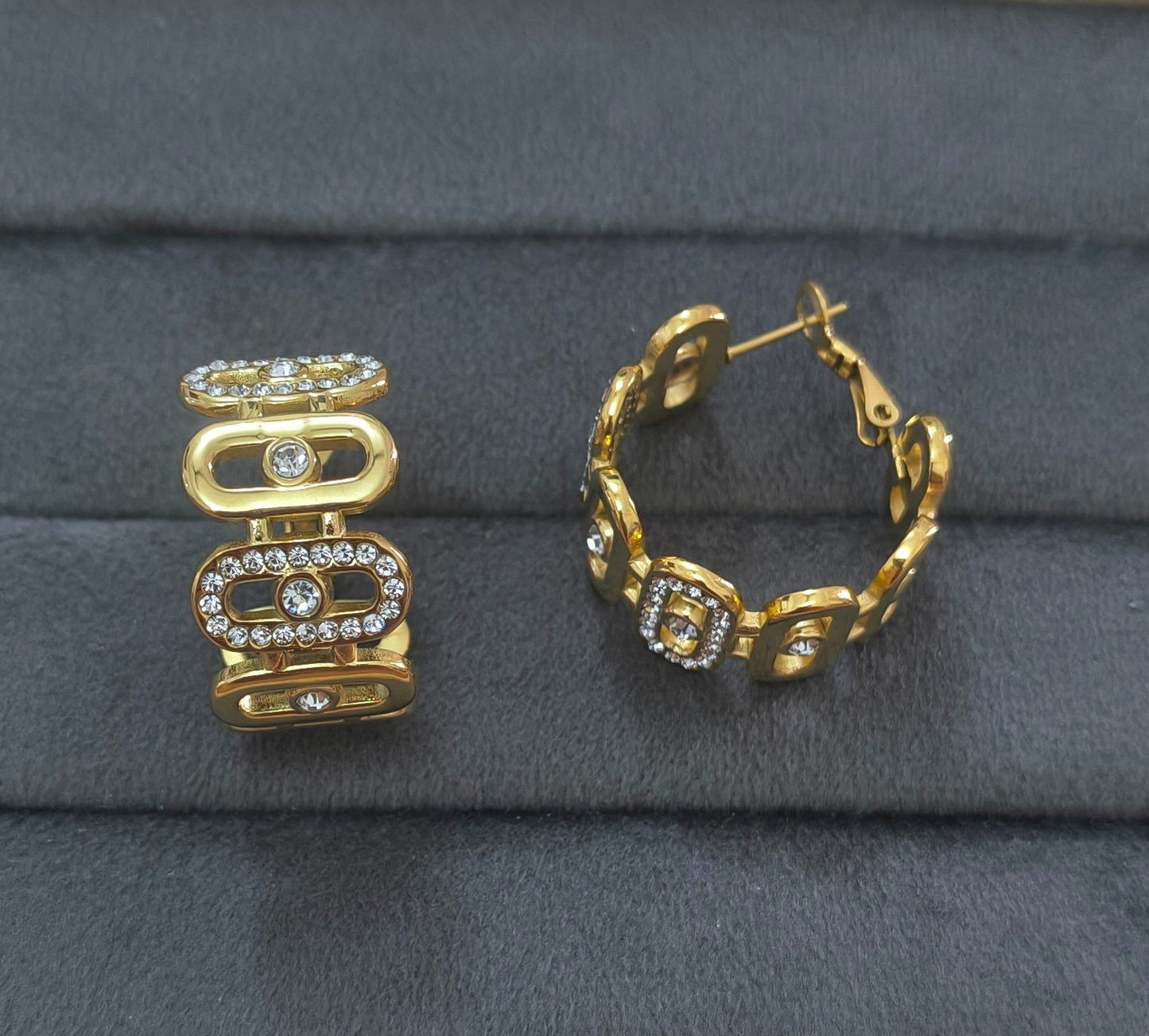 Anti Tarnish Dazzling Link Hoop Earrings 18K Gold Plated