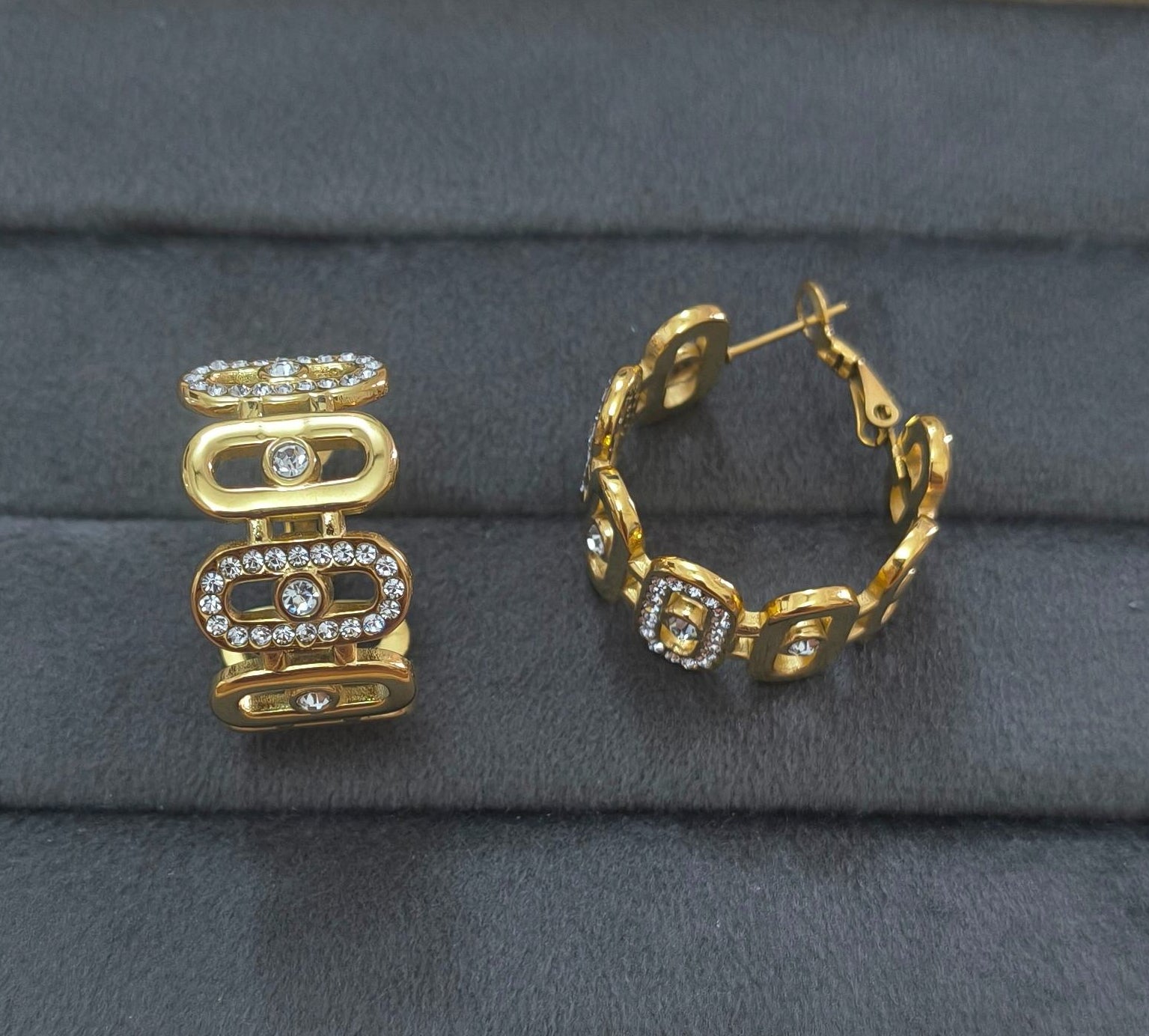 Anti Tarnish Dazzling Link Hoop Earrings 18K Gold Plated