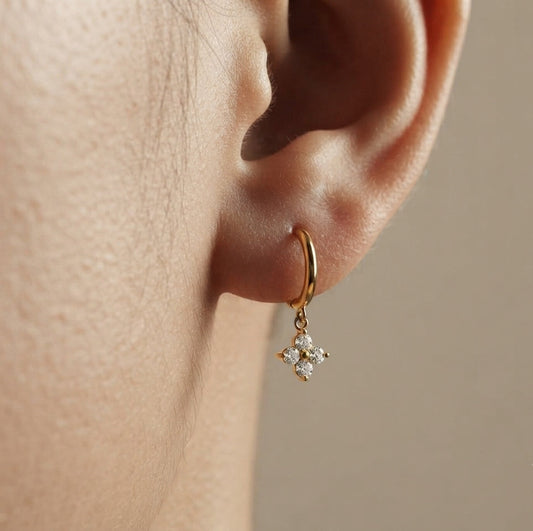 Anti Tarnish Dazzling Square Drop Earrings 18K Gold Plated