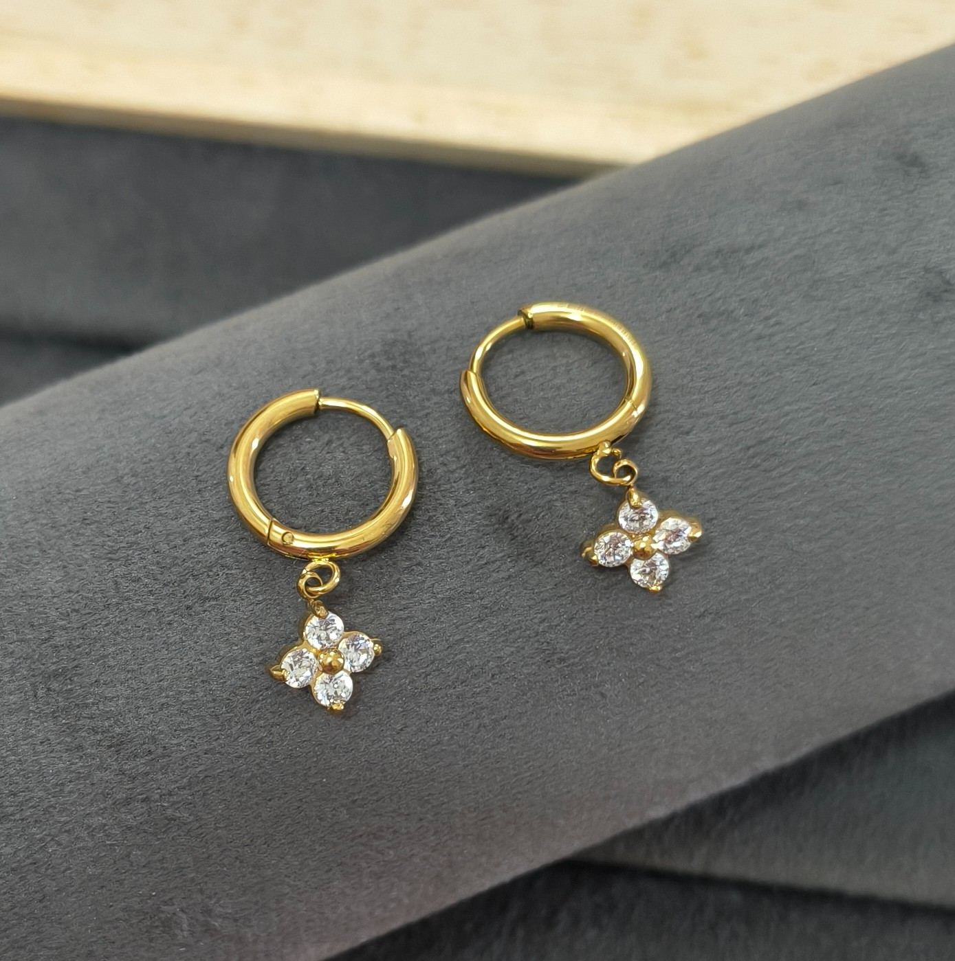 Anti Tarnish Dazzling Square Drop Earrings 18K Gold Plated