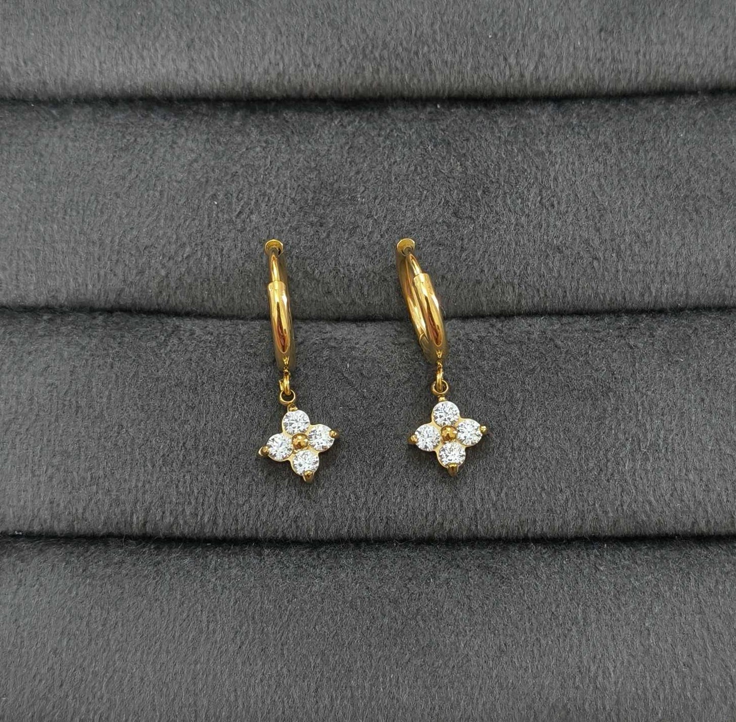Anti Tarnish Dazzling Square Drop Earrings 18K Gold Plated