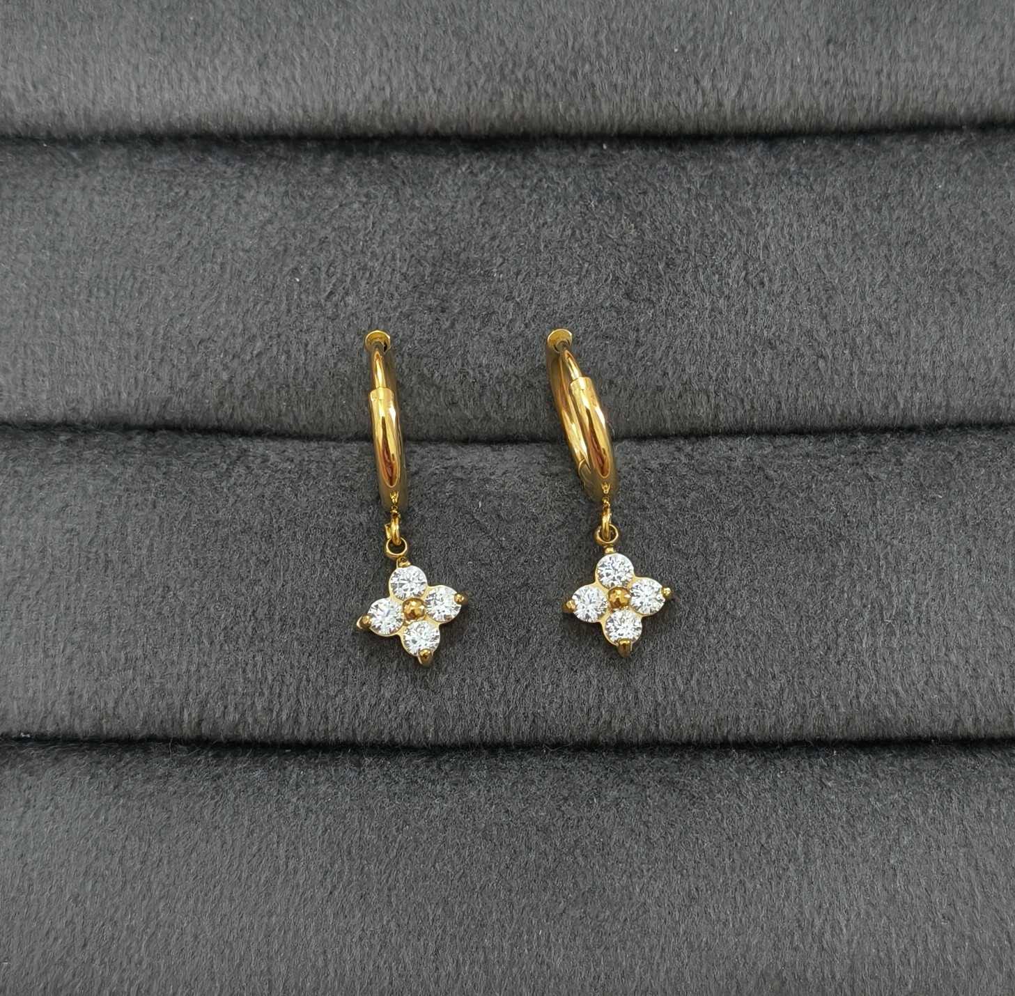 Anti Tarnish Dazzling Square Drop Earrings 18K Gold Plated