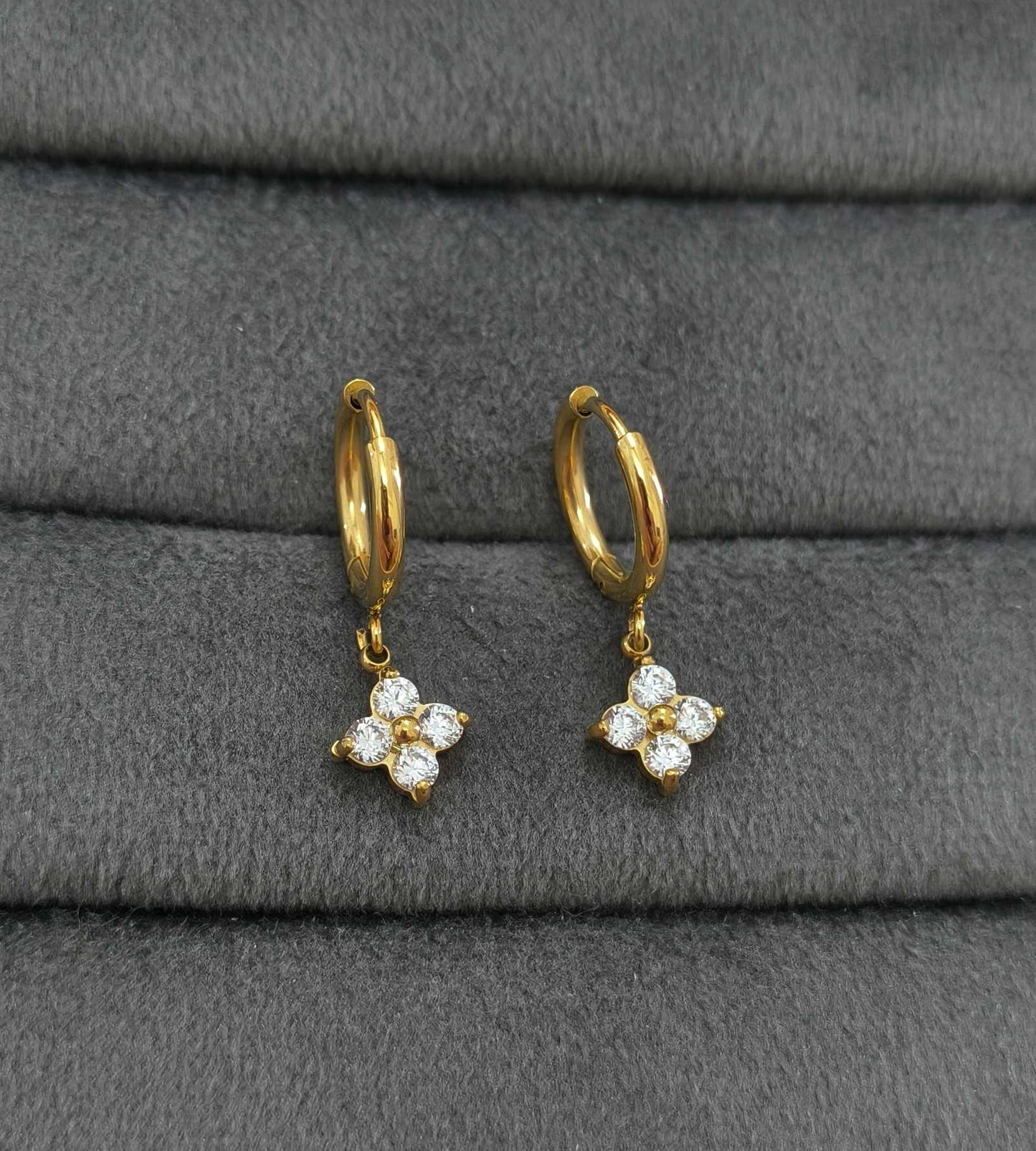 Anti Tarnish Dazzling Square Drop Earrings 18K Gold Plated