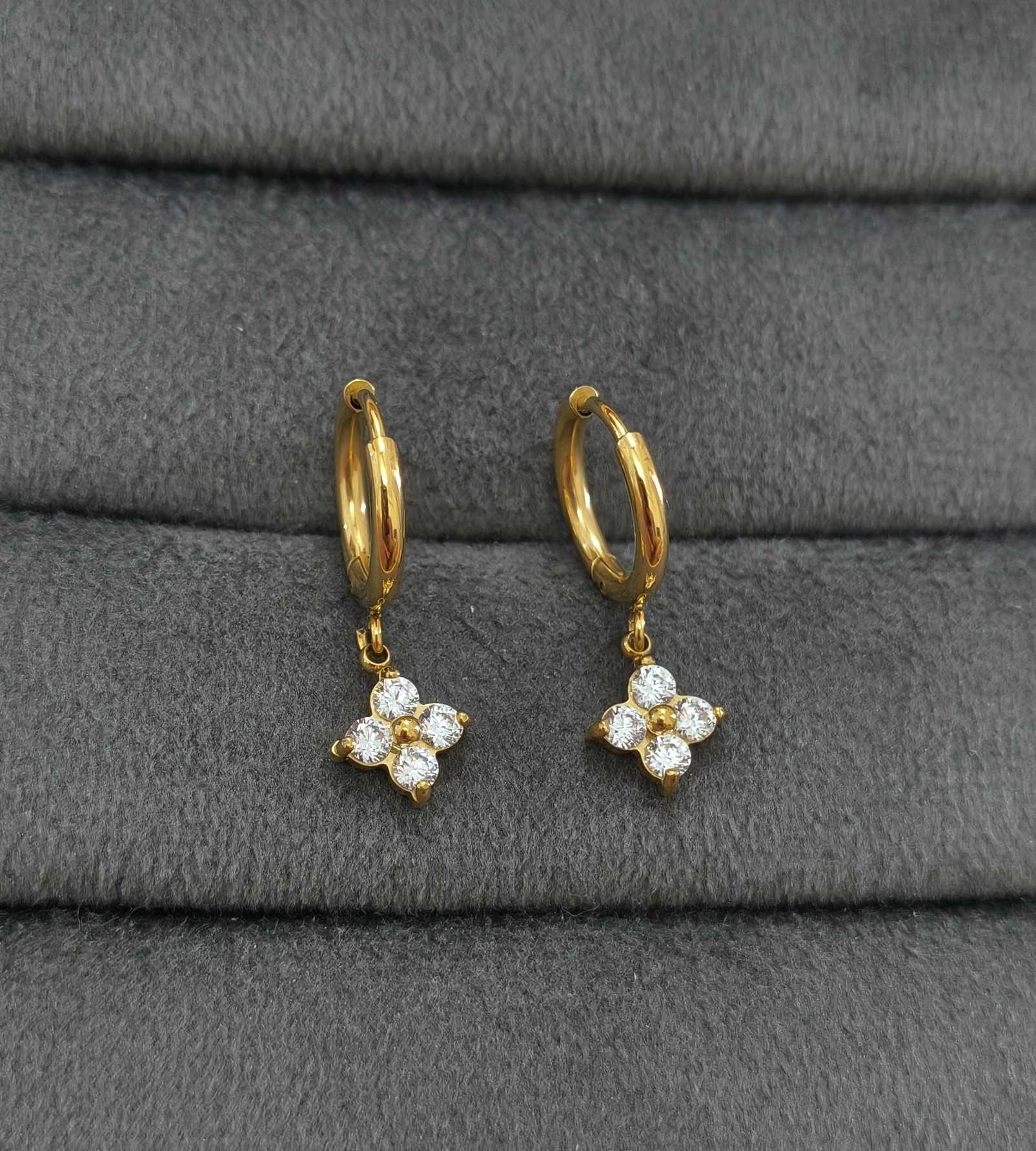 Anti Tarnish Dazzling Square Drop Earrings 18K Gold Plated