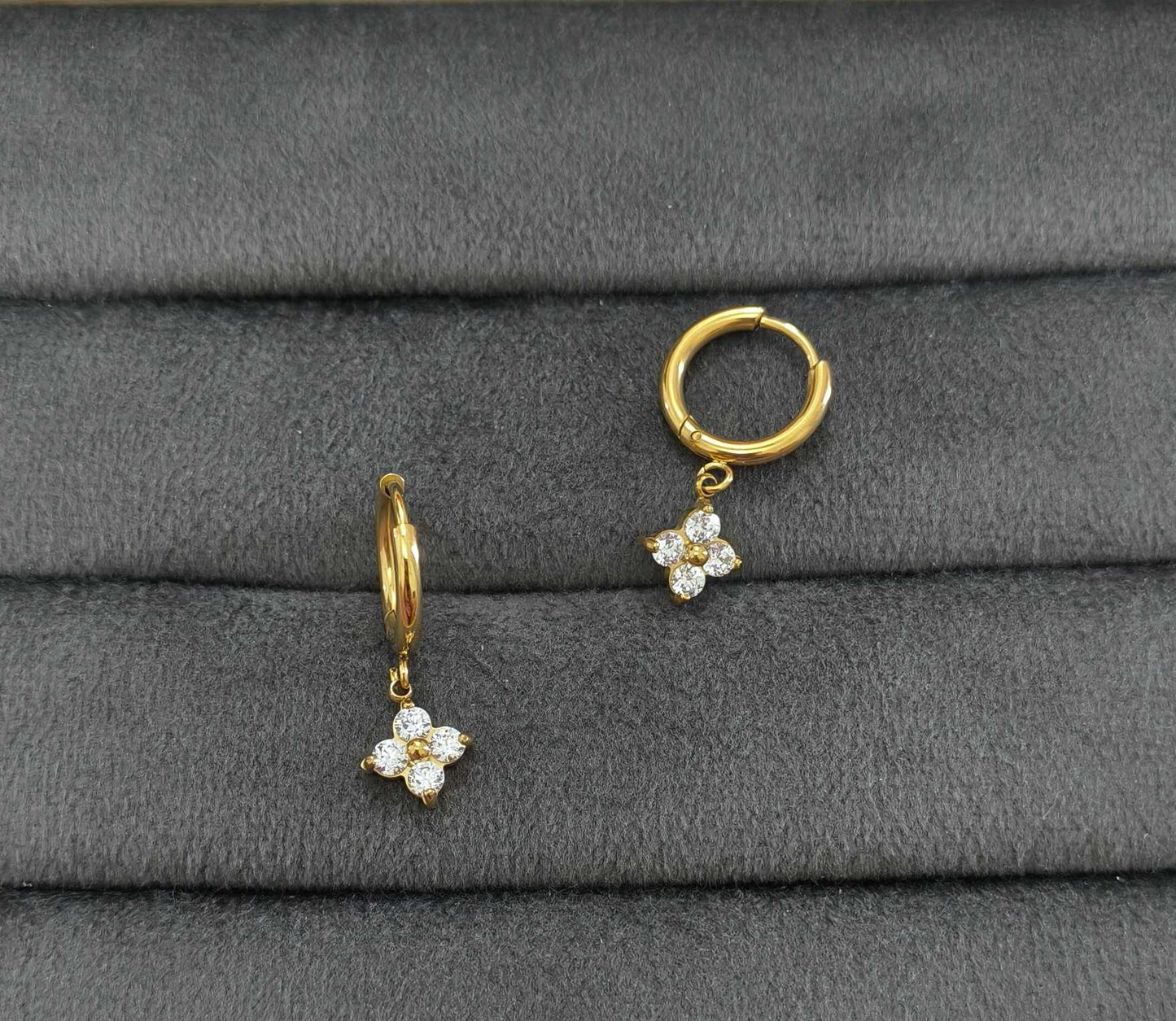 Anti Tarnish Dazzling Square Drop Earrings 18K Gold Plated