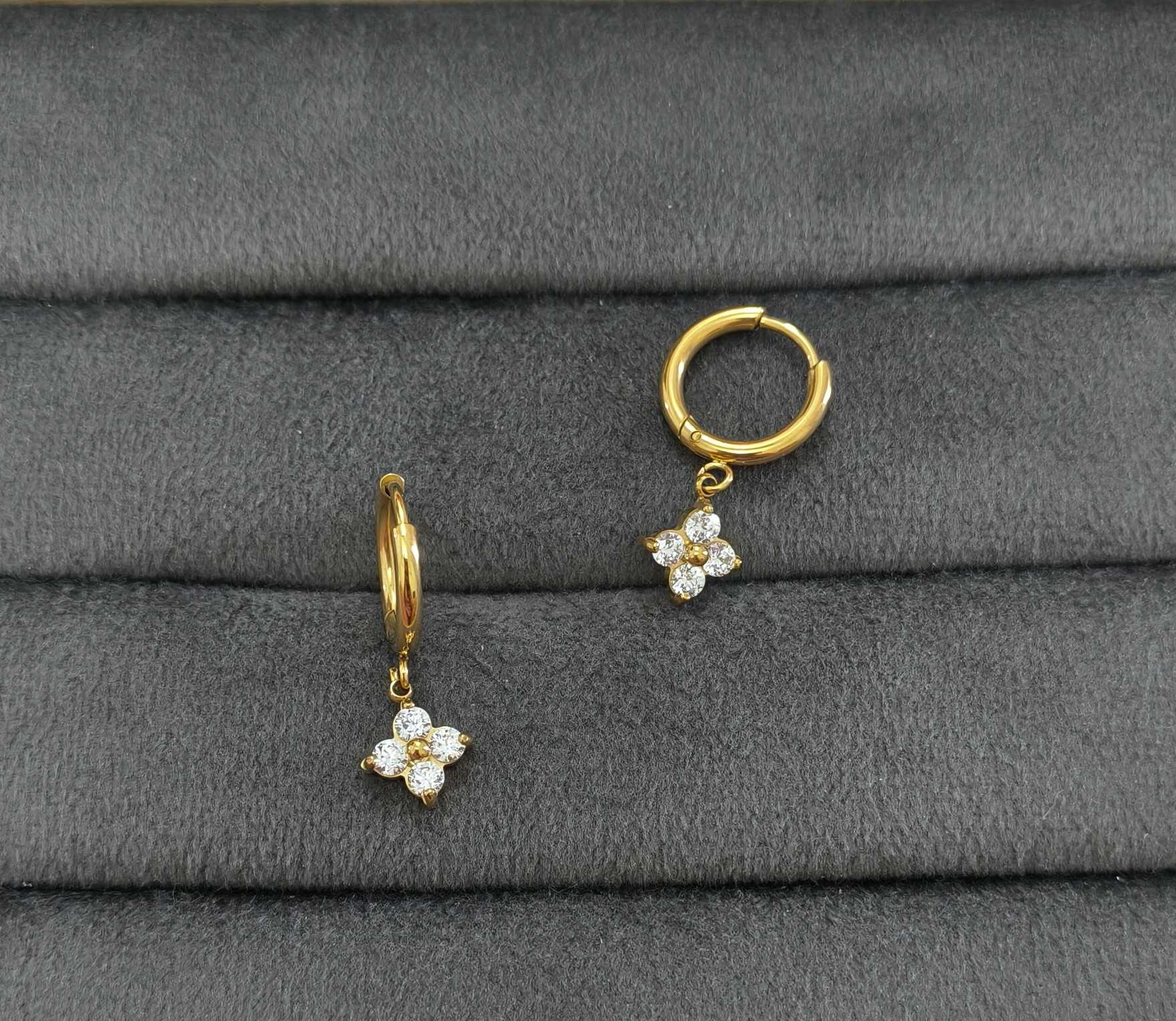 Anti Tarnish Dazzling Square Drop Earrings 18K Gold Plated