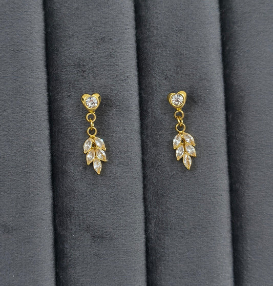 Anti Tarnish Dazzling Stone Studded Leaf Drop 18K Gold Plated