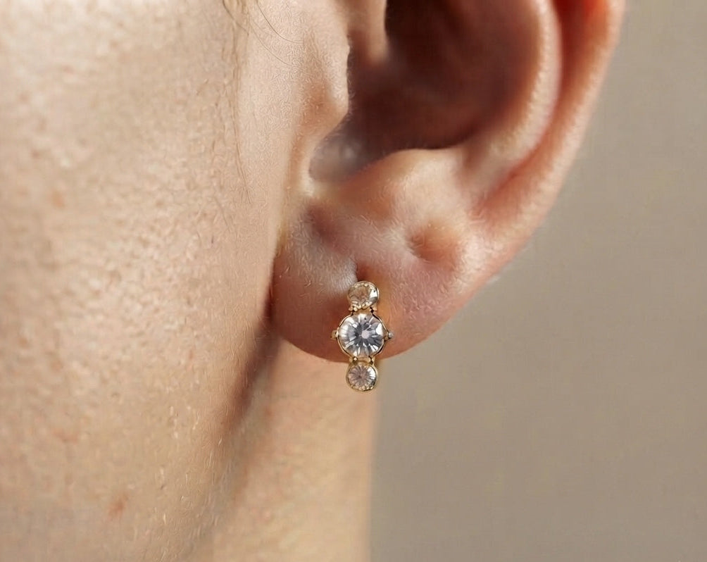 Anti Tarnish Dazzling Trio Diamond Hoop 18K Gold Plated