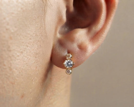 Anti Tarnish Dazzling Trio Diamond Hoop 18K Gold Plated