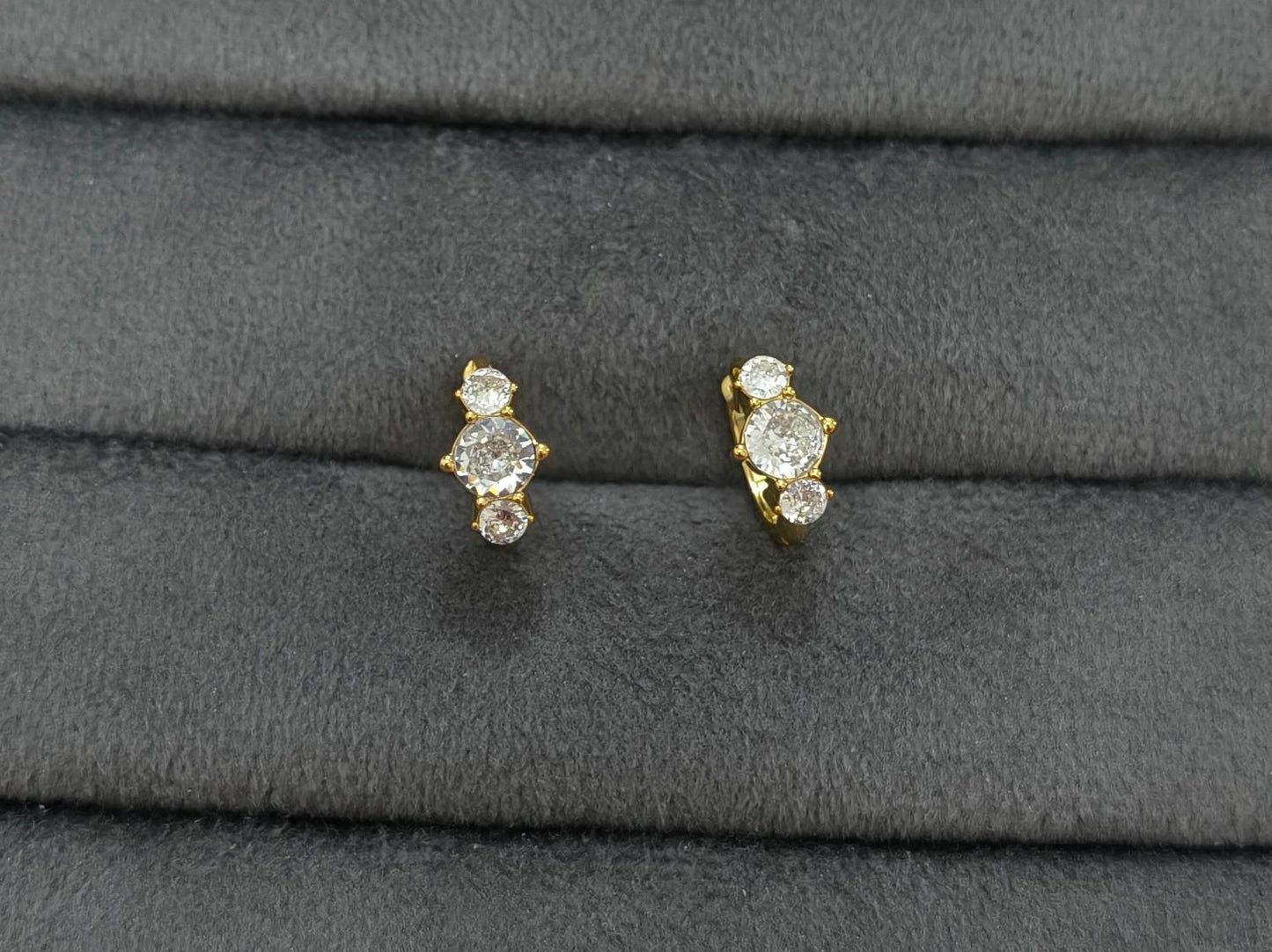 Anti Tarnish Dazzling Trio Diamond Hoop 18K Gold Plated