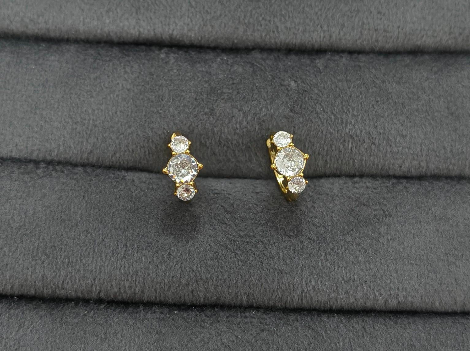 Anti Tarnish Dazzling Trio Diamond Hoop 18K Gold Plated