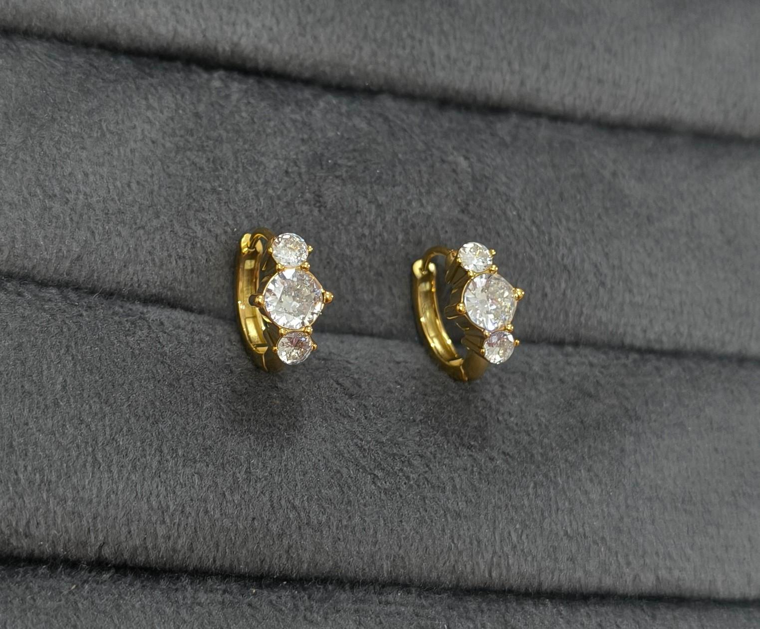 Anti Tarnish Dazzling Trio Diamond Hoop 18K Gold Plated
