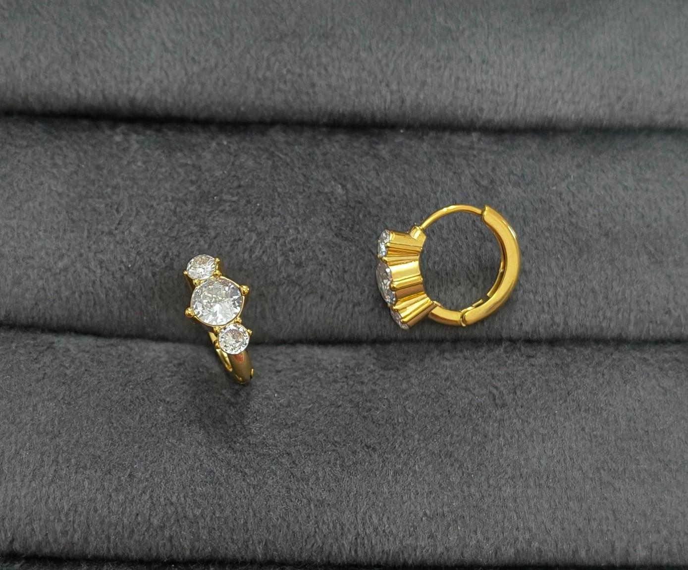 Anti Tarnish Dazzling Trio Diamond Hoop 18K Gold Plated