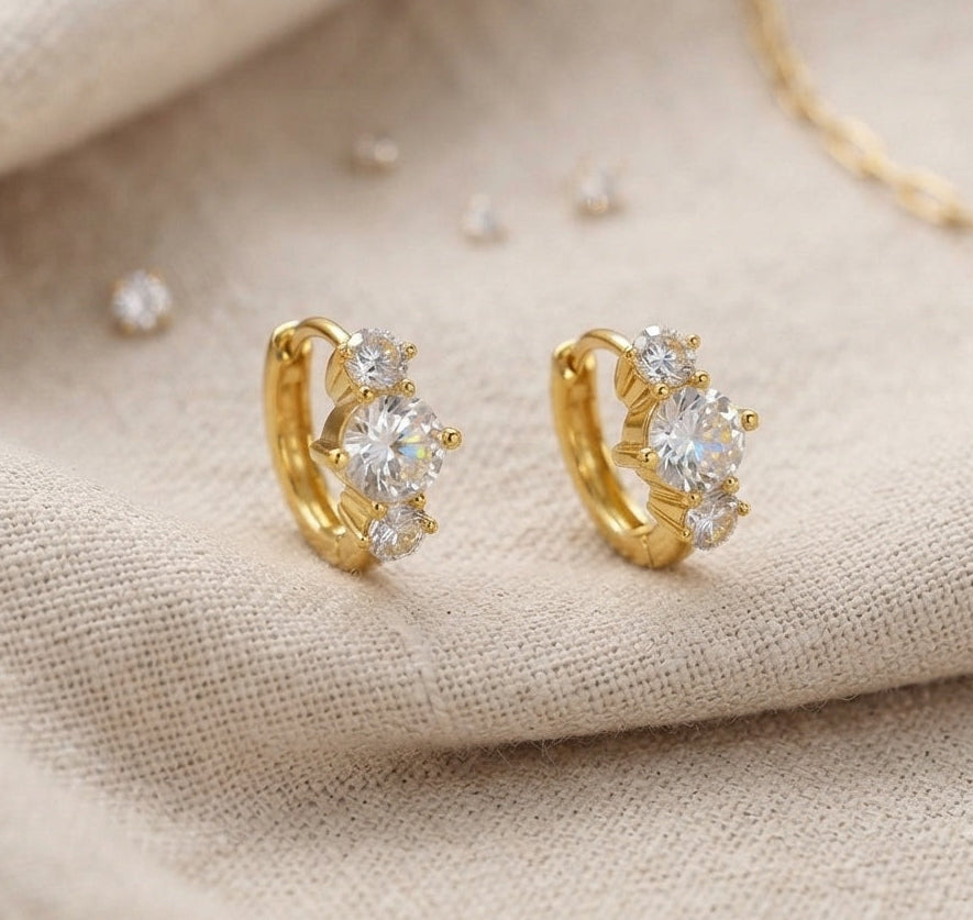 Anti Tarnish Dazzling Trio Diamond Hoop 18K Gold Plated