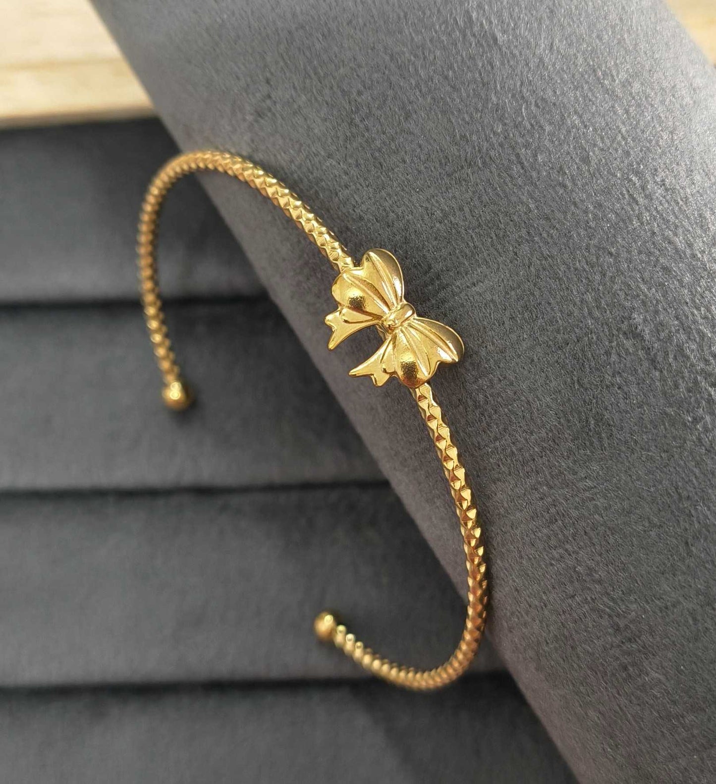 Anti Tarnish Delicate Bow Cuff Bangle 18K Gold Plated