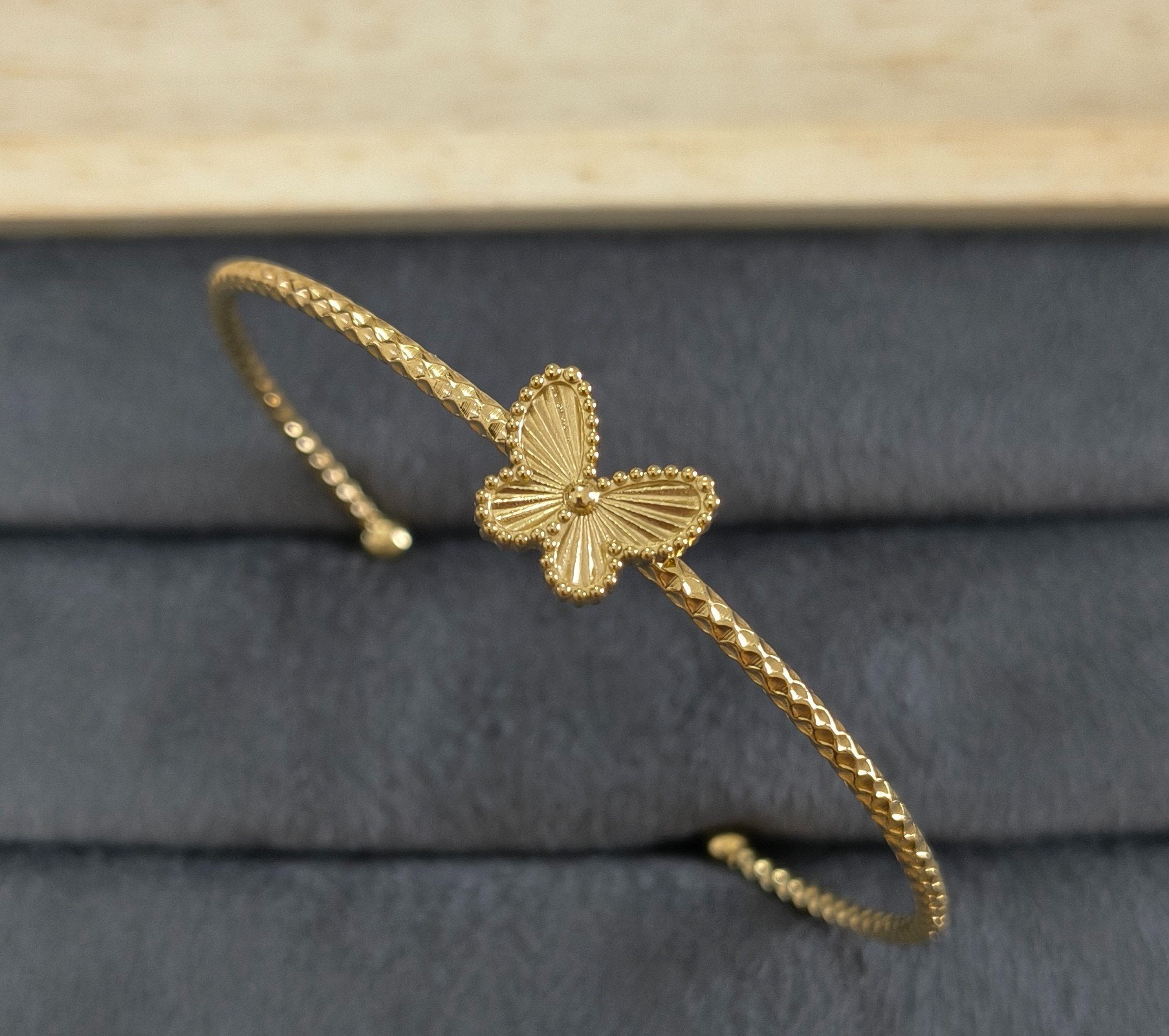 Anti Tarnish Delicate Butterfly Cuff Bangle 18K Gold Plated