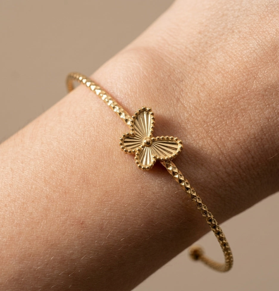 Anti Tarnish Delicate Butterfly Cuff Bangle 18K Gold Plated