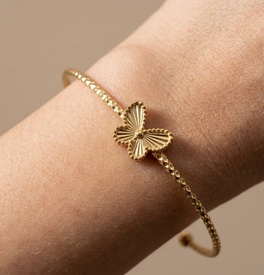Anti Tarnish Delicate Butterfly Cuff Bangle 18K Gold Plated