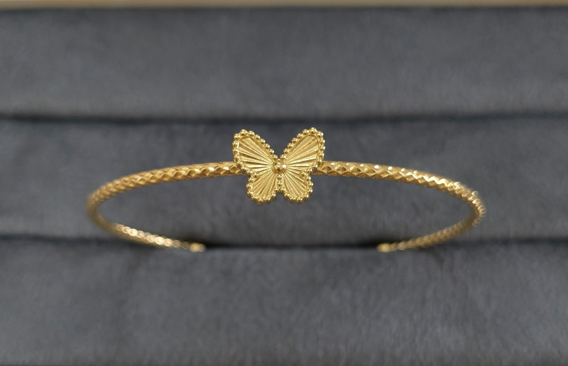 Anti Tarnish Delicate Butterfly Cuff Bangle 18K Gold Plated