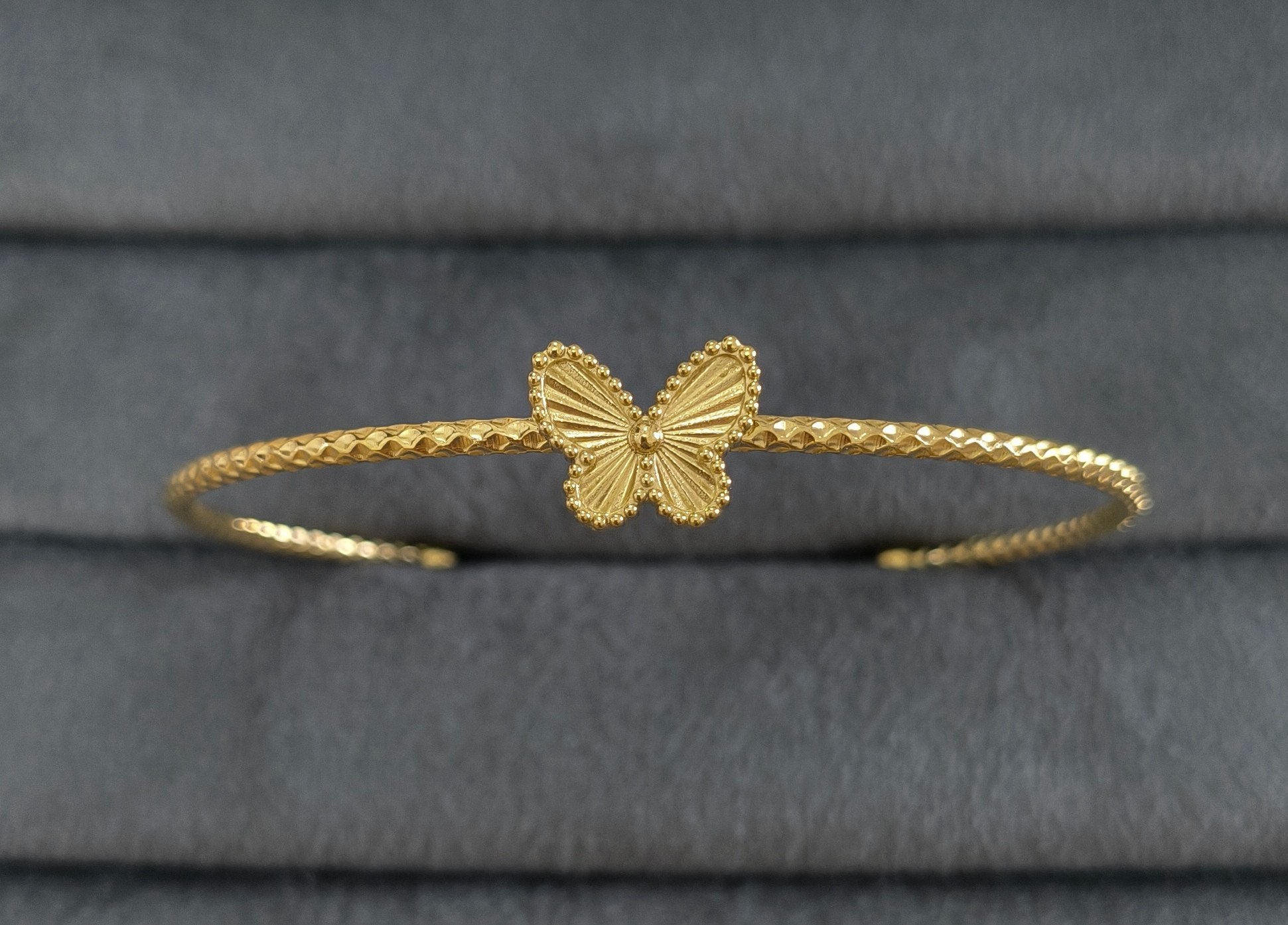 Anti Tarnish Delicate Butterfly Cuff Bangle 18K Gold Plated